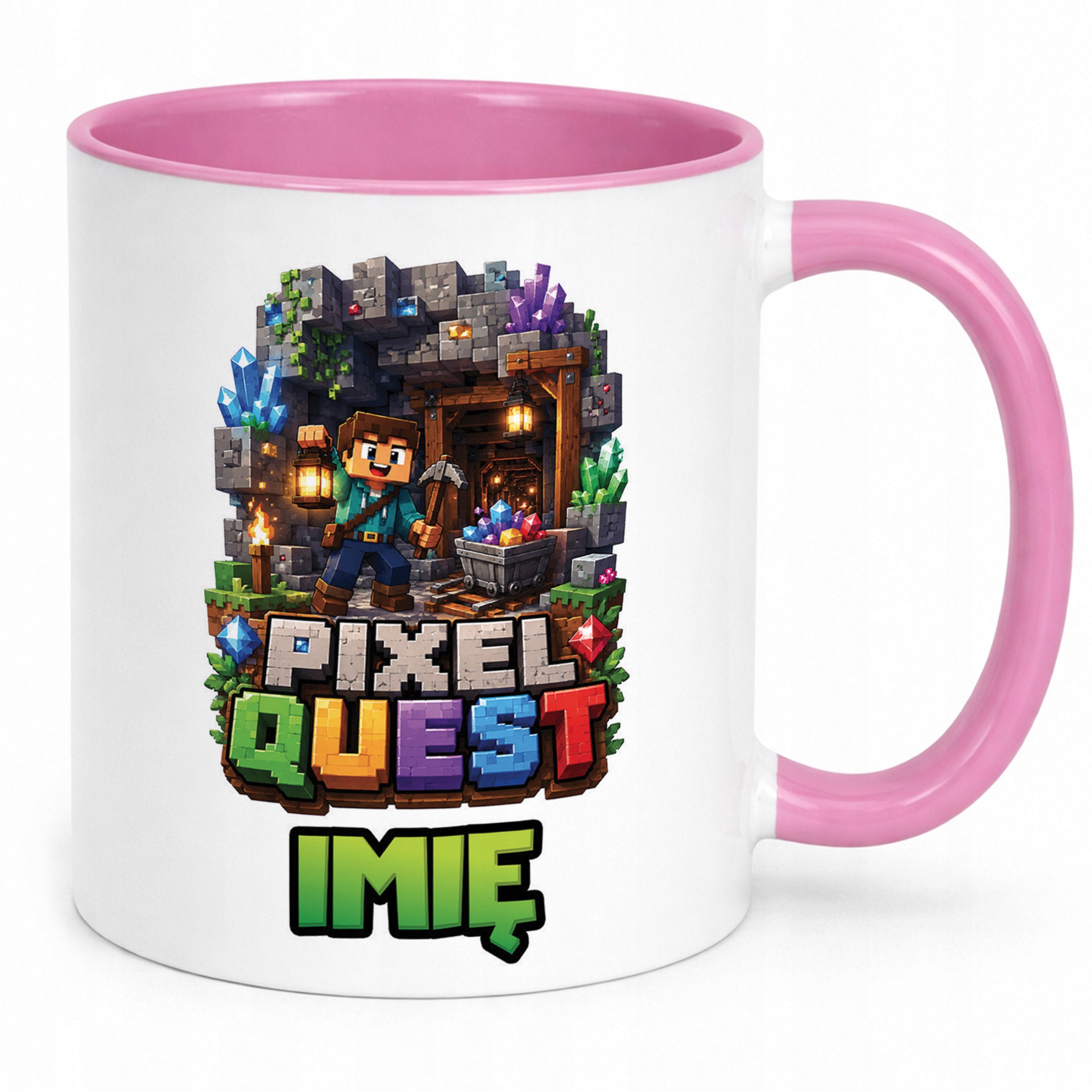 Zestaw Personalizowany Plecak Worek Kubek Różowy gra Pixel Quest Prezent