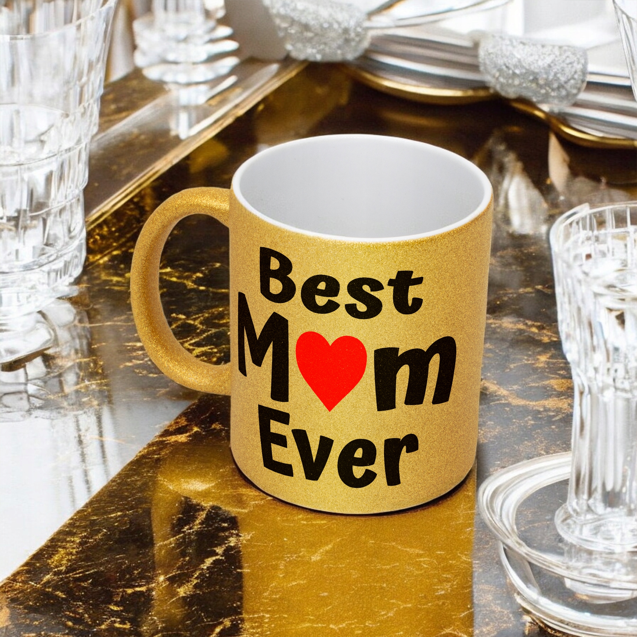 Złoty kubek brokatowy Dzień Matki Best Mom Ever Prezent Dla Mamy