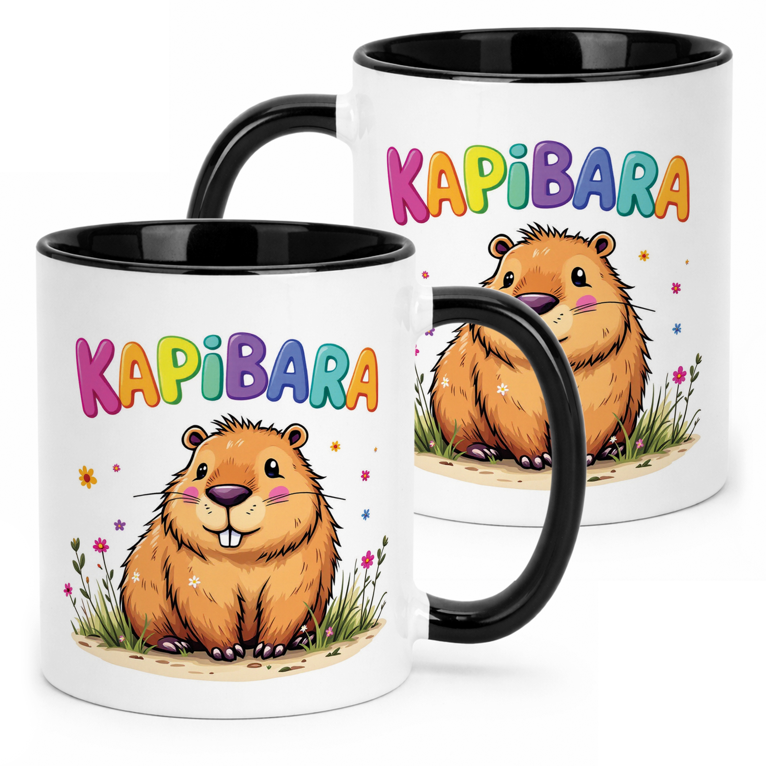 Kubek Czarny Kapibara Capybara Zwierzak Słodki Dla Dzieci Prezent