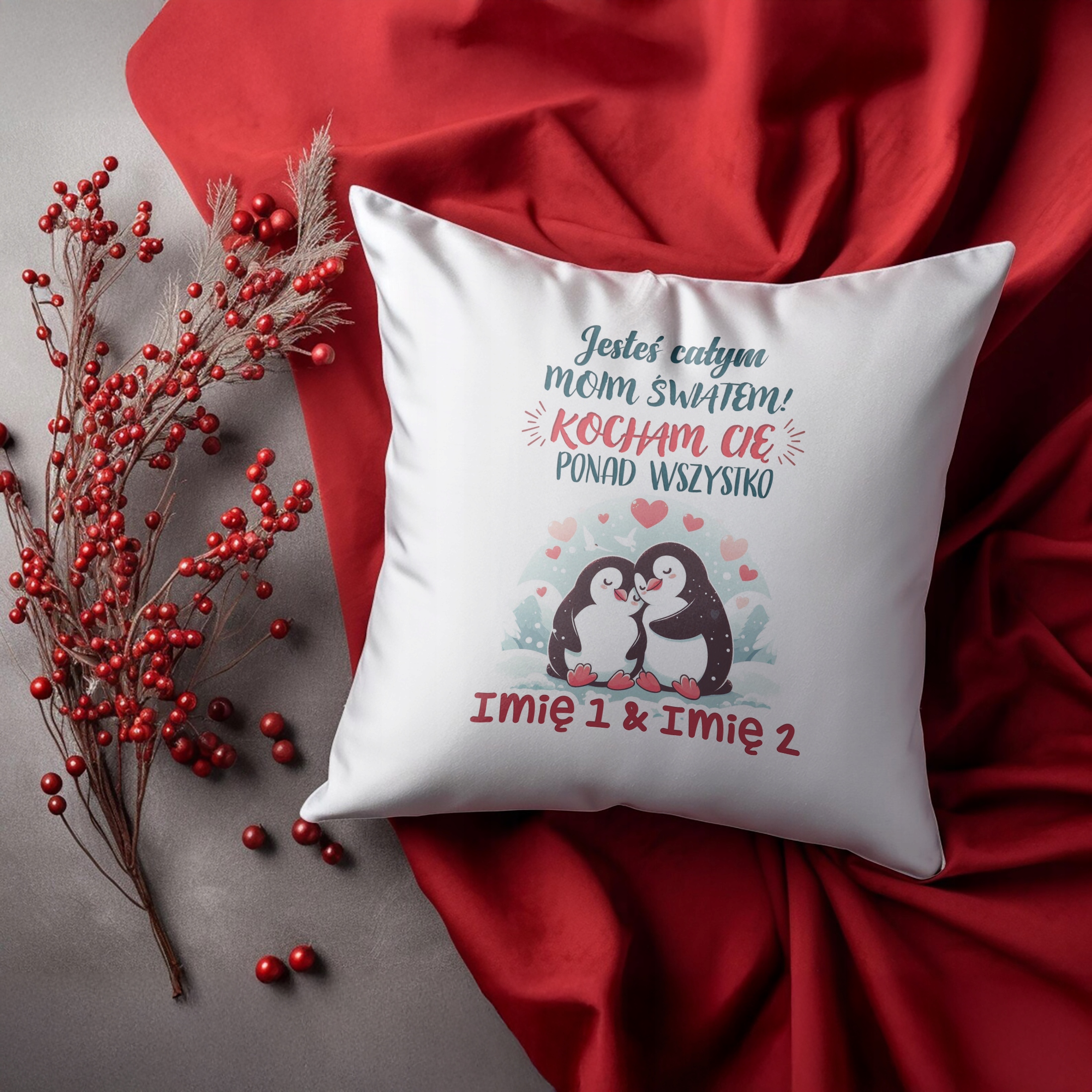 Zestaw Kubek + Poduszka 38×38 cm Walentynki Z imionami Dla Pary Prezent