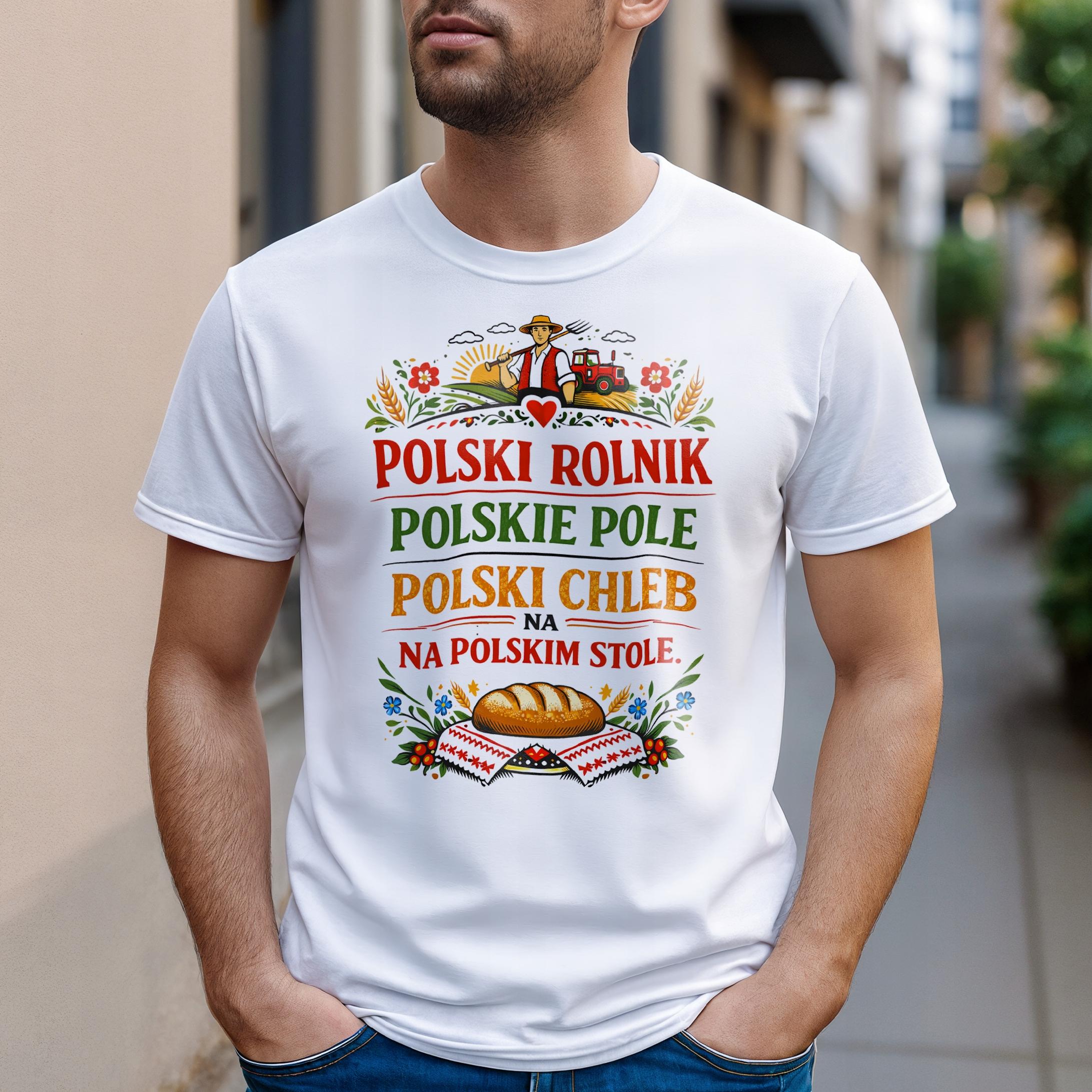 Koszulka biała męska Polski Rolnik Polskie Pole Chleb na stole r. 3XL