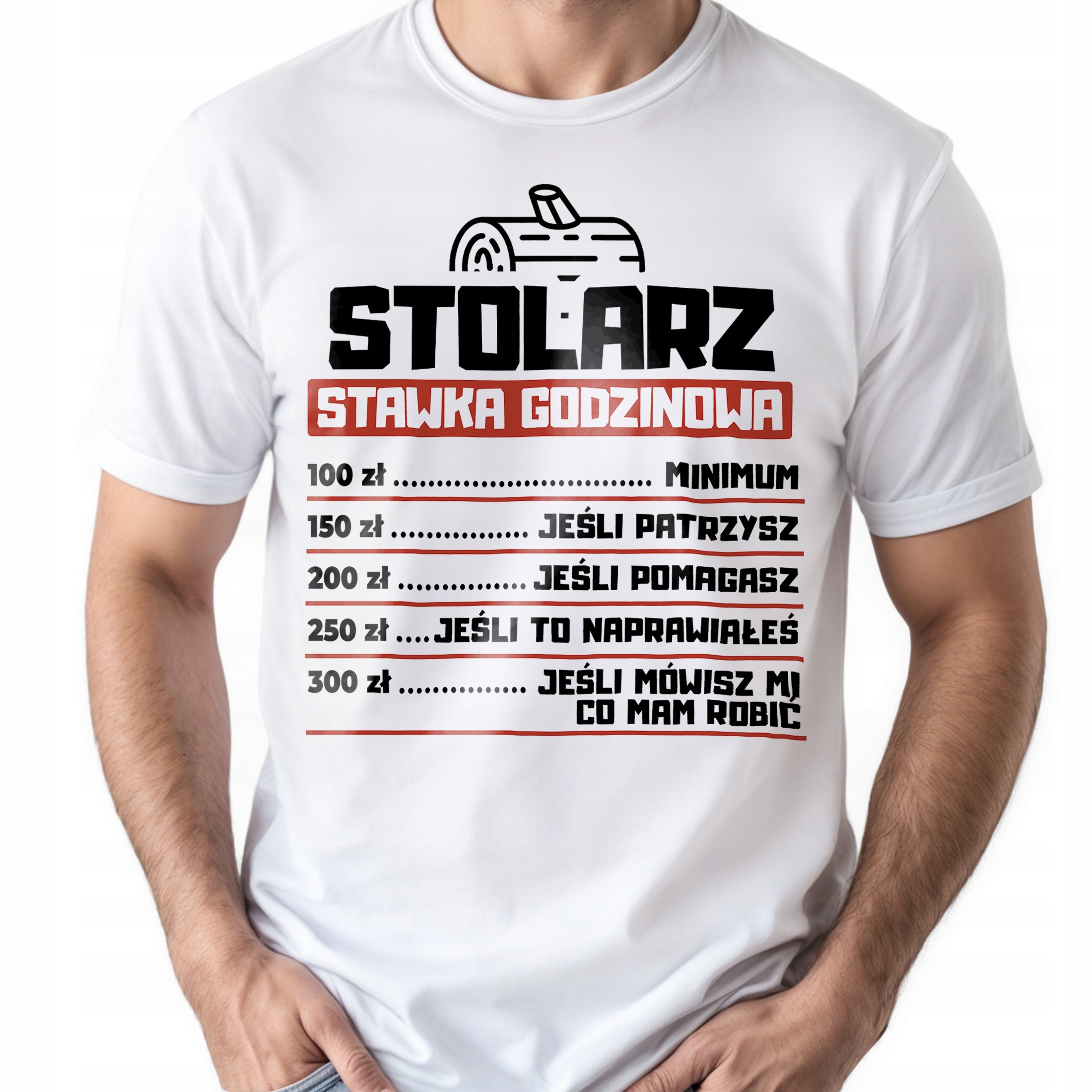 Koszulka biała męska Stolarz Stawka Godzinowa Prezent r. 3XL