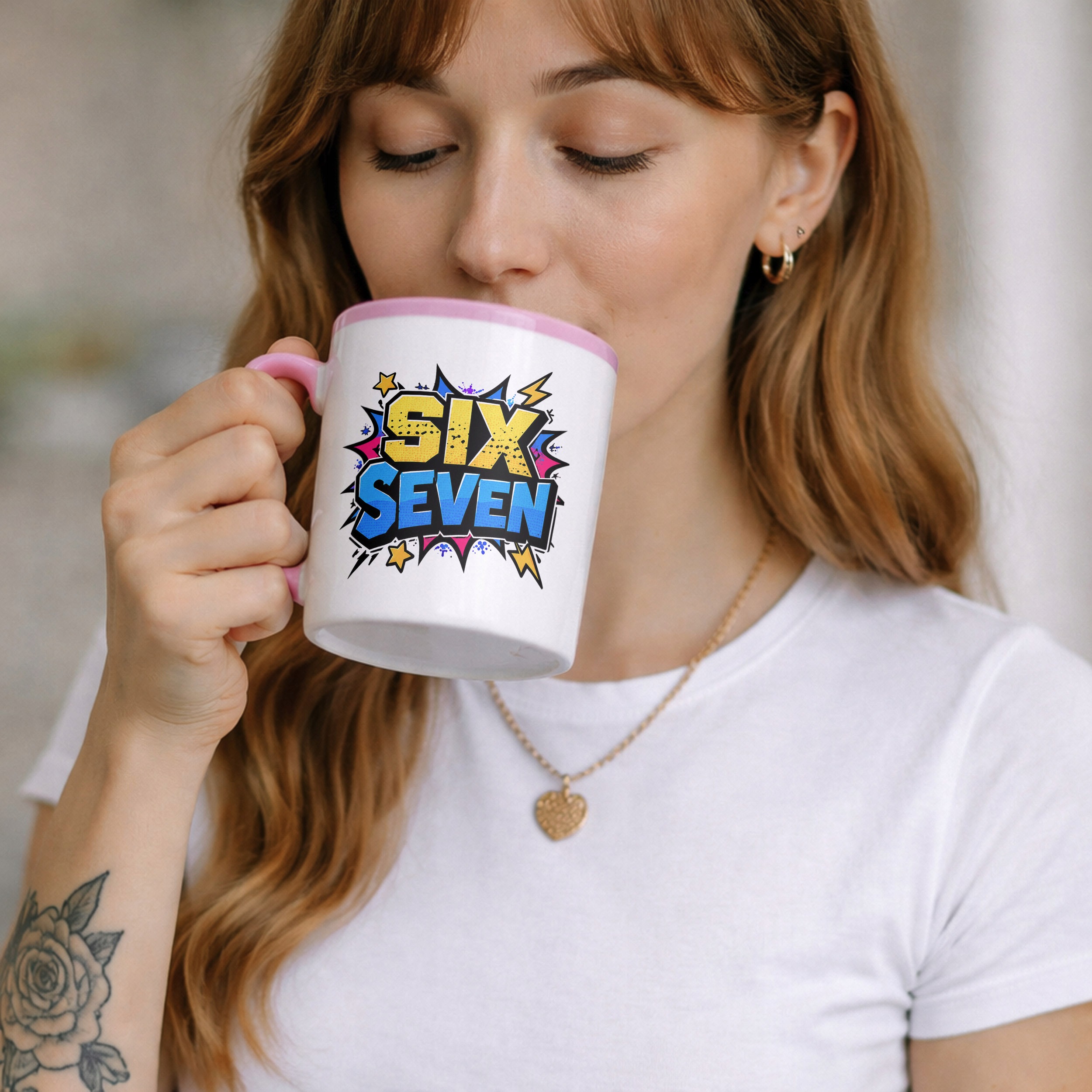 Zestaw Kubek Różowy Poduszka Z Nadrukiem SIX SEVEN Prezent