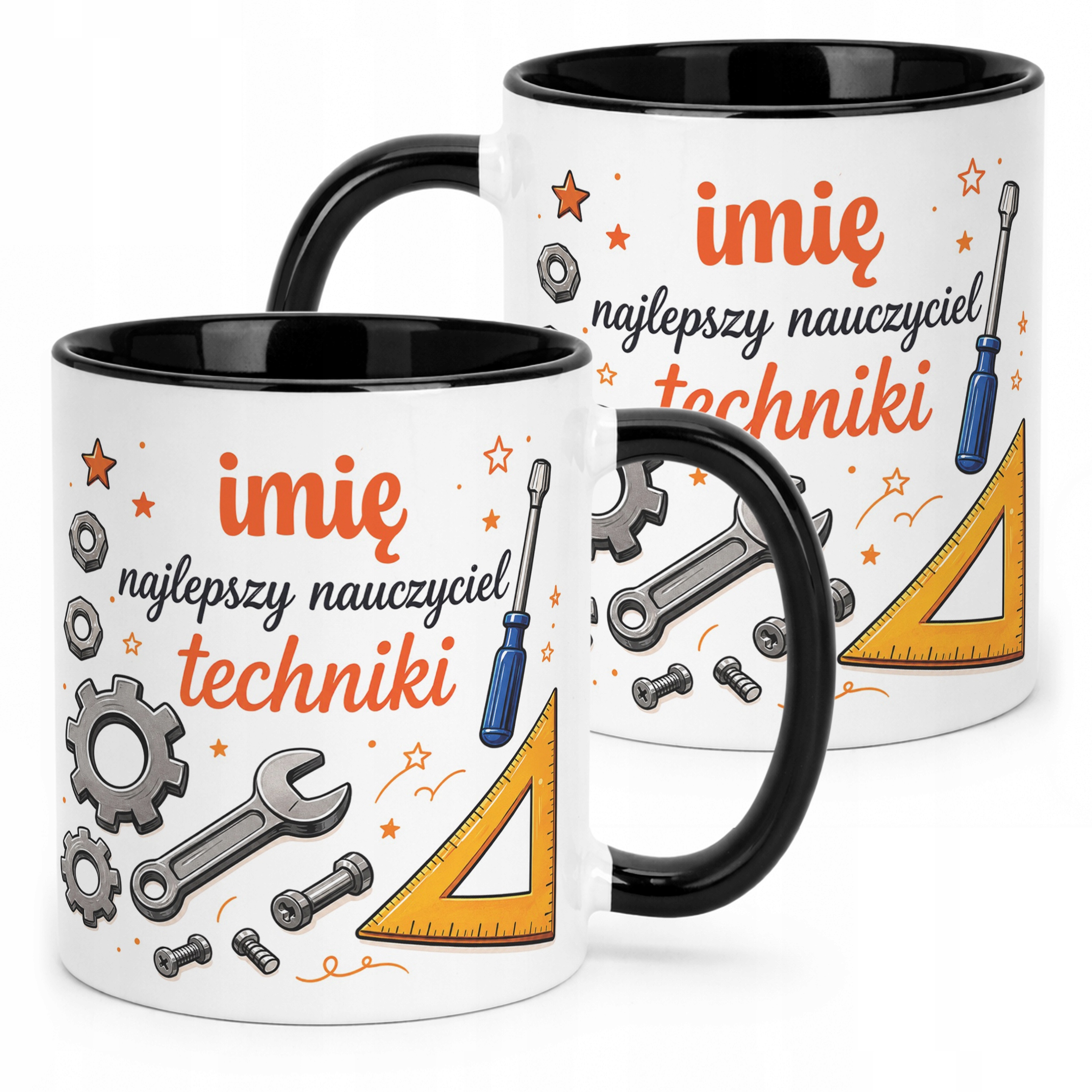 Kubek Czarny z Imieniem Dzień Nauczyciela Technika Prezent