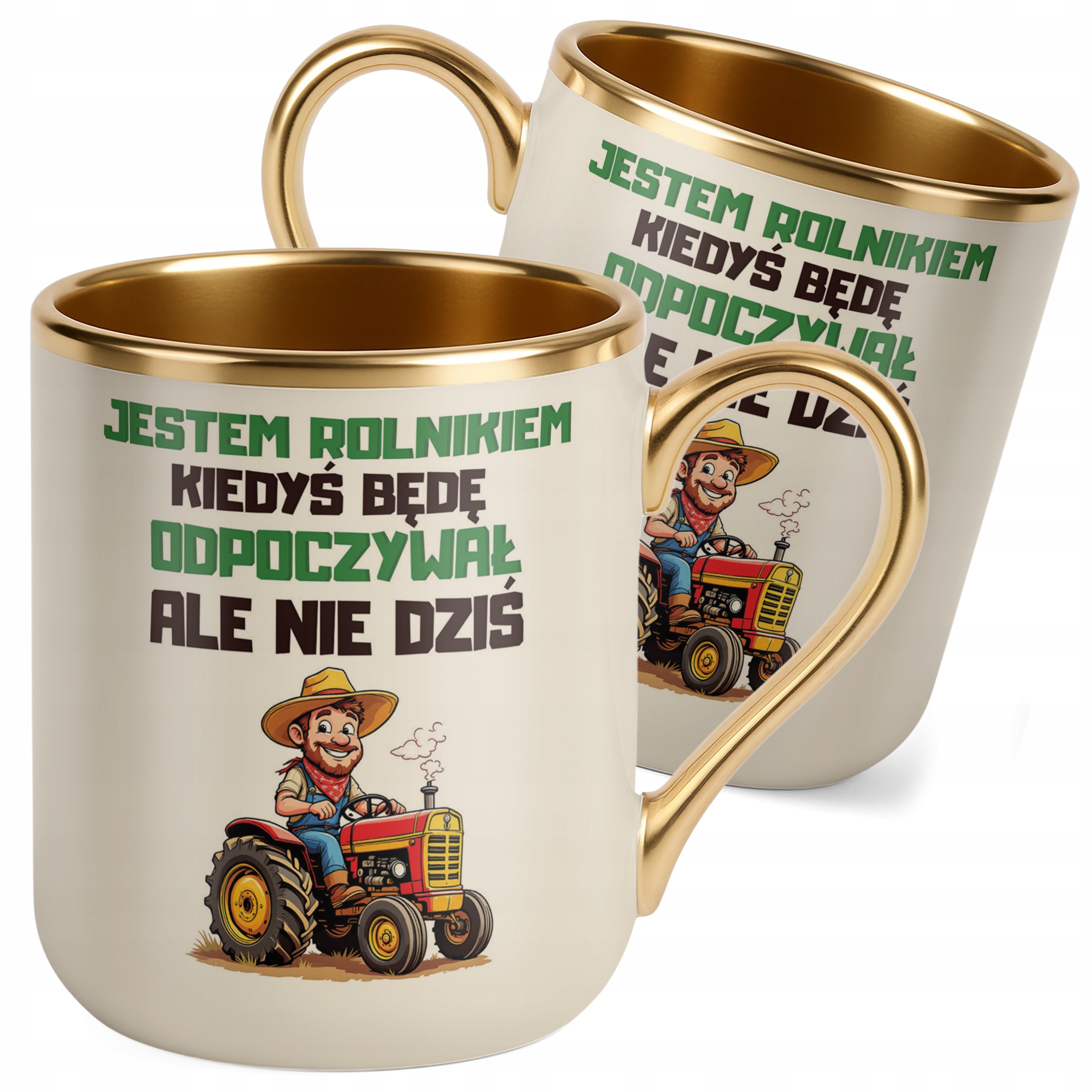 Kubek Premium Złoty Ecru Rolnik Dla Rolnika Traktor Zabawny Prezent