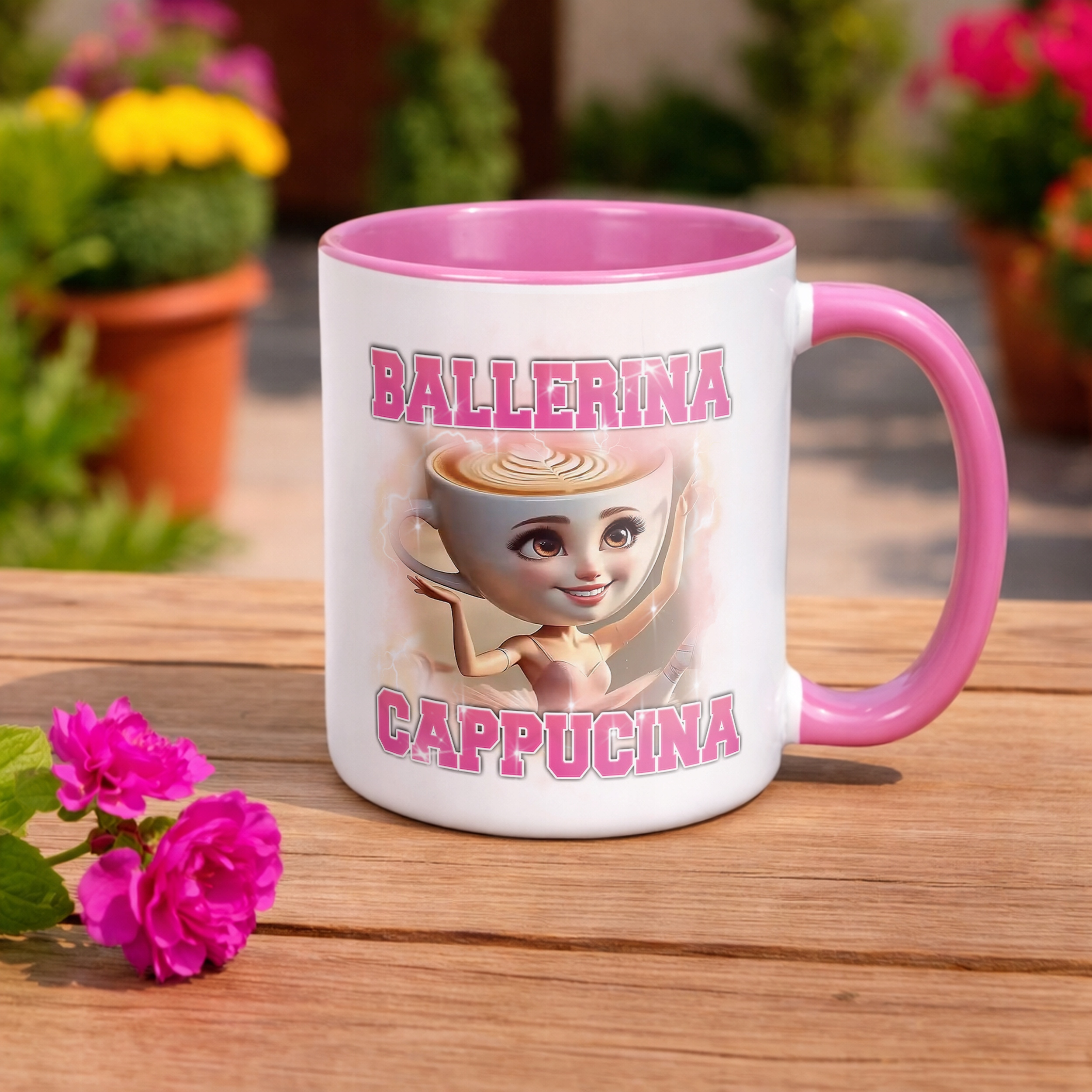 Kubek Różowy BRAINROT Ballerina Cappucina Memy Zabawny TikTok Viral