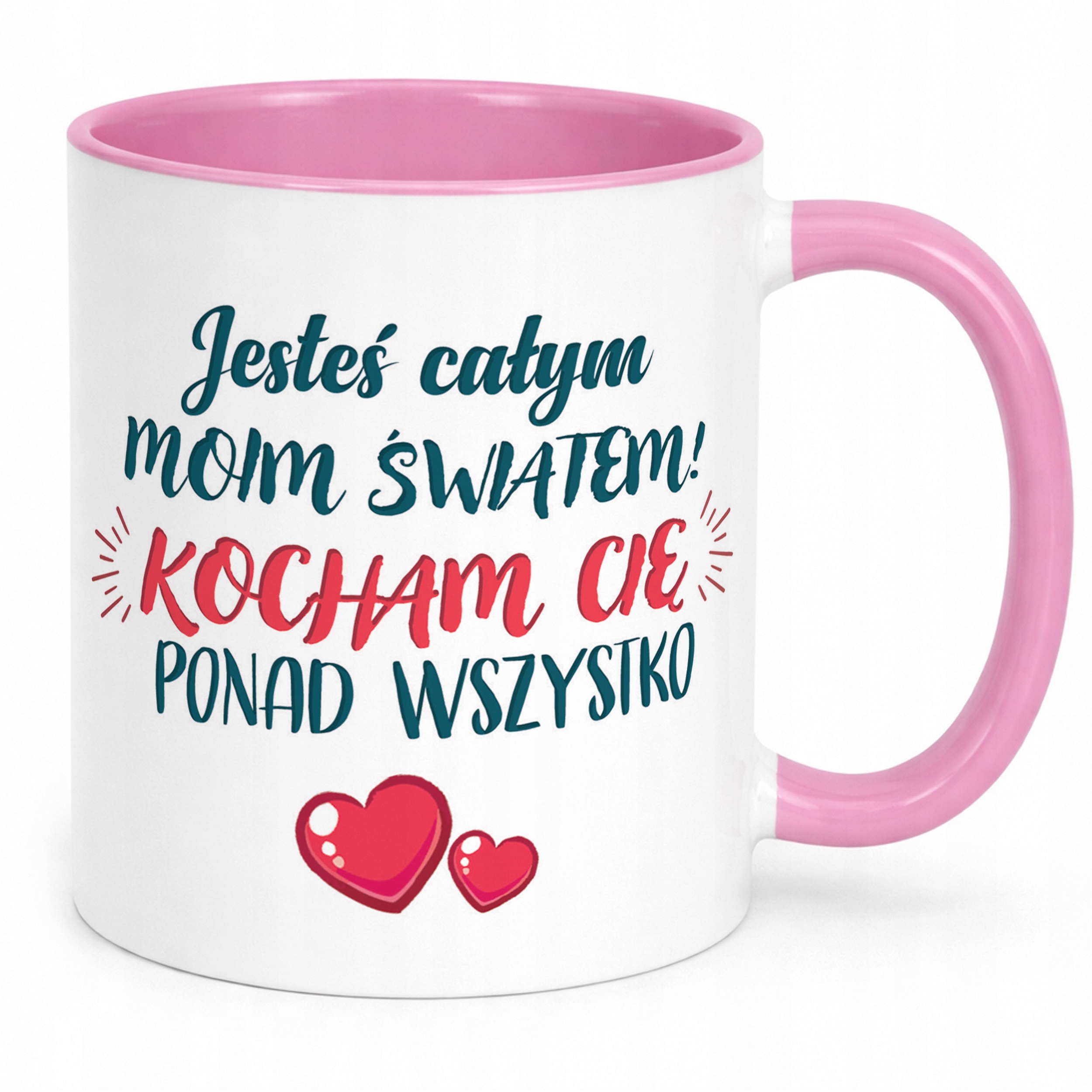 Kubek Różowy Personalizowany Serce Walentynki Prezent Upominek