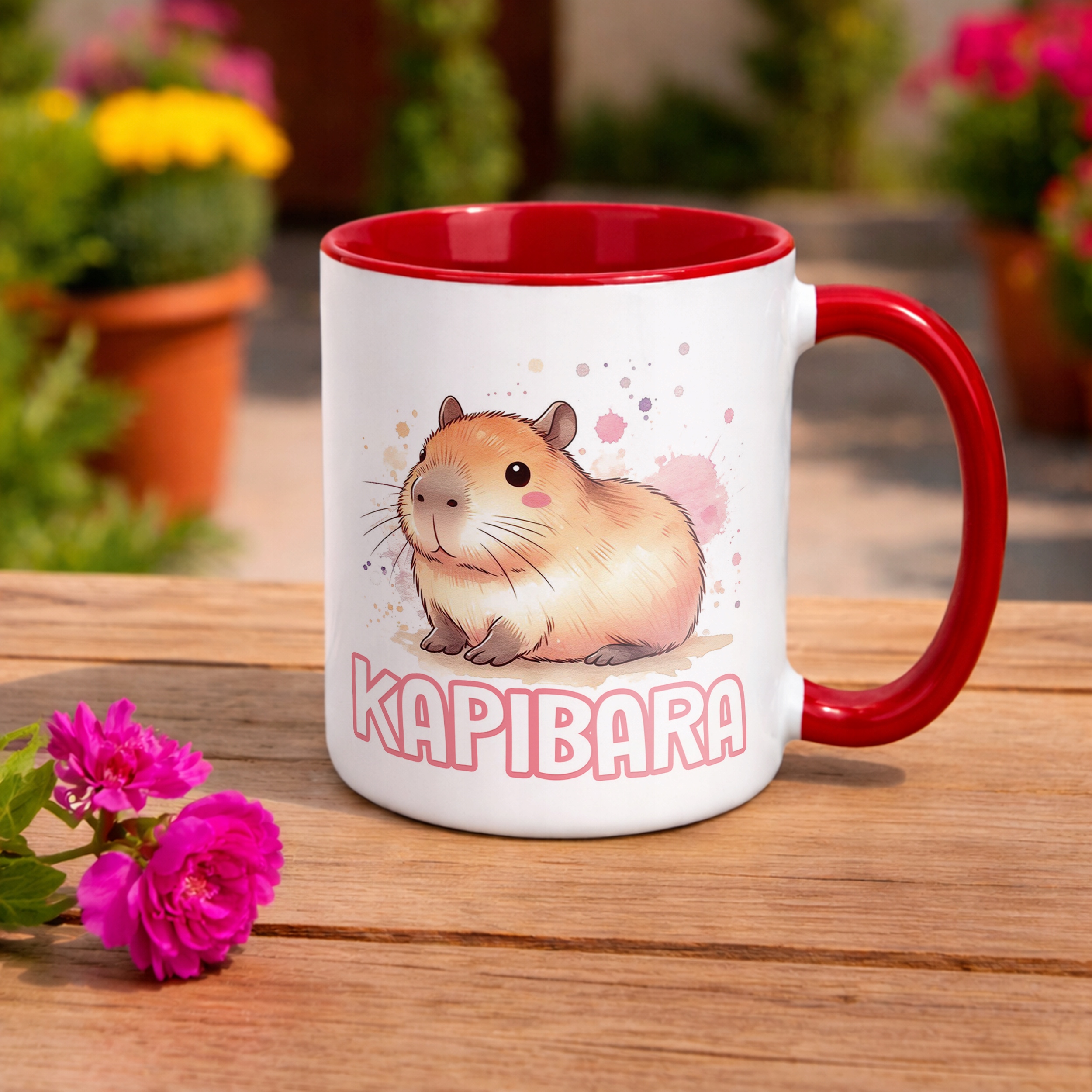 Kubek Czerwony Kapibara Capybara Zwierzak Słodki Dla Dzieci Prezent