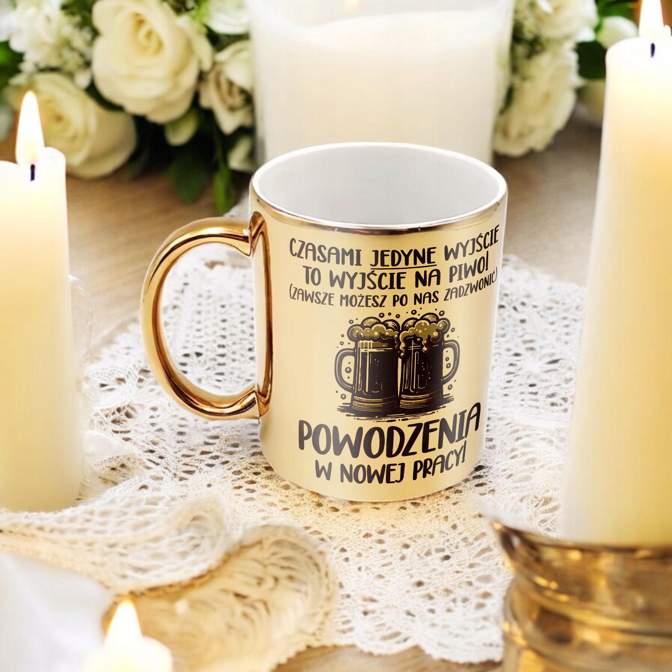Złoty Kubek ceramiczny Pożeganie Odejście z Pracy Dla Kolegi Koleżanki