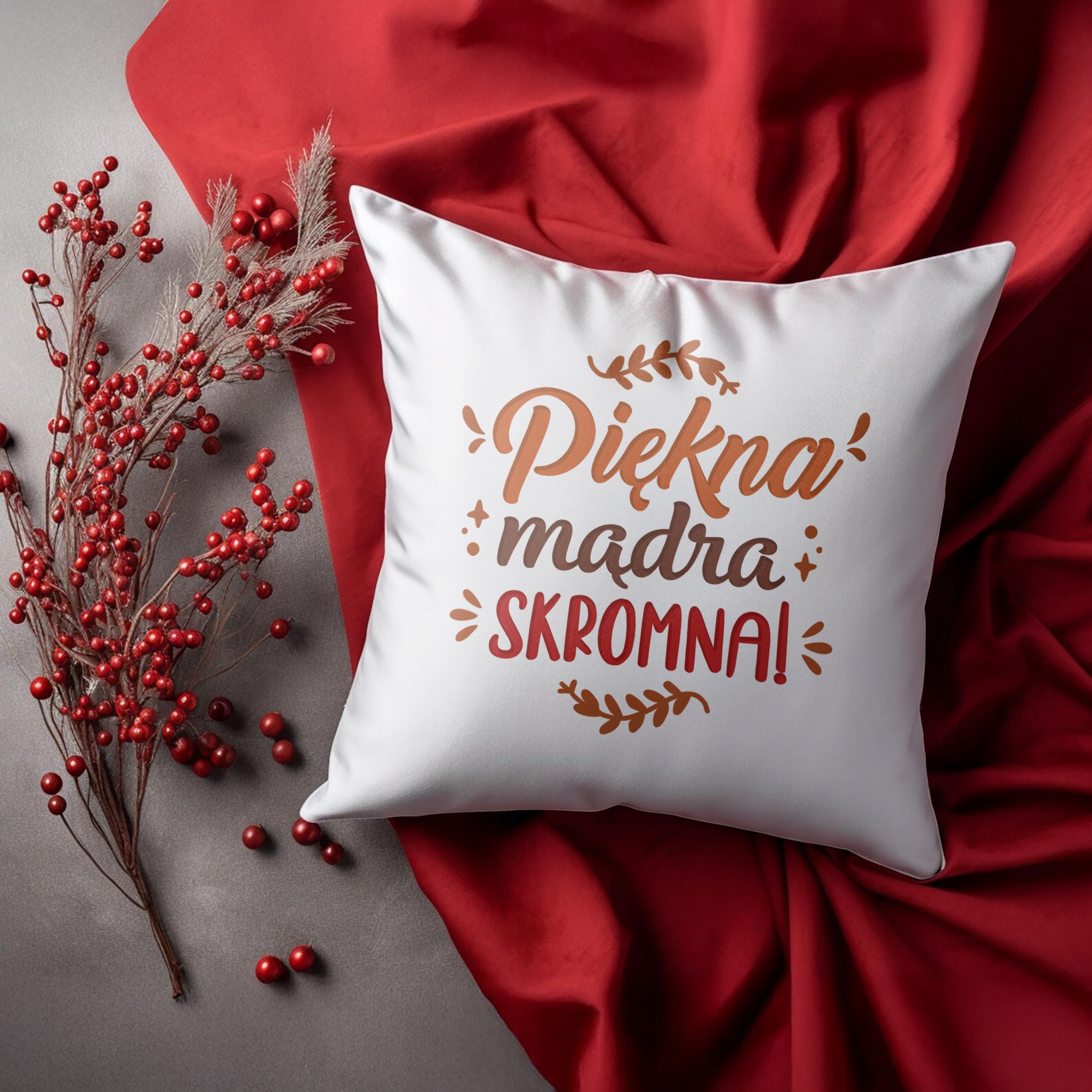 Poduszka 38x38cm Dzień Kobiet Prezent Dla Kobiety Piękna Mądra Skromna