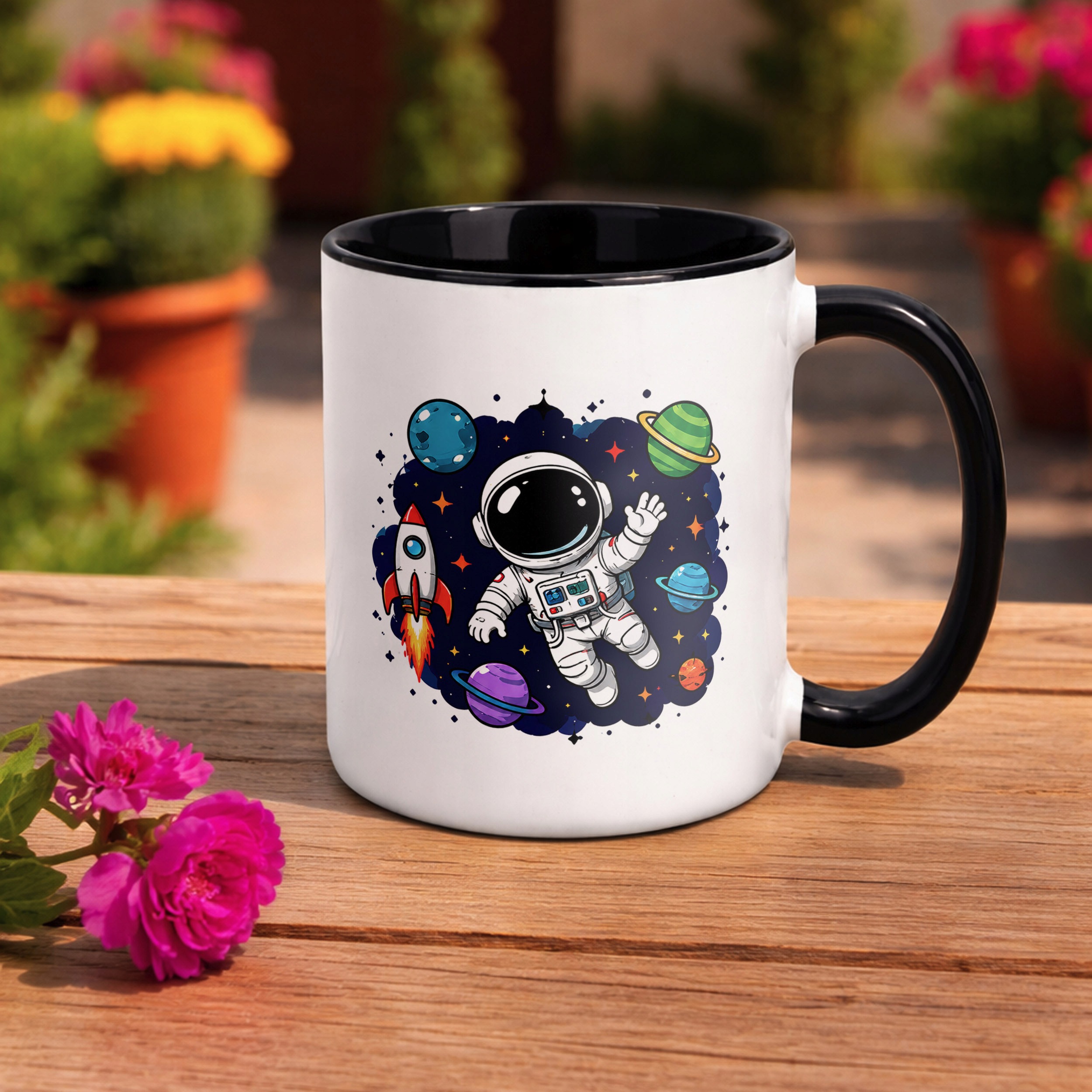Zestaw Kubek Czarny Poduszka Z Nadrukiem Kosmonauta Prezent