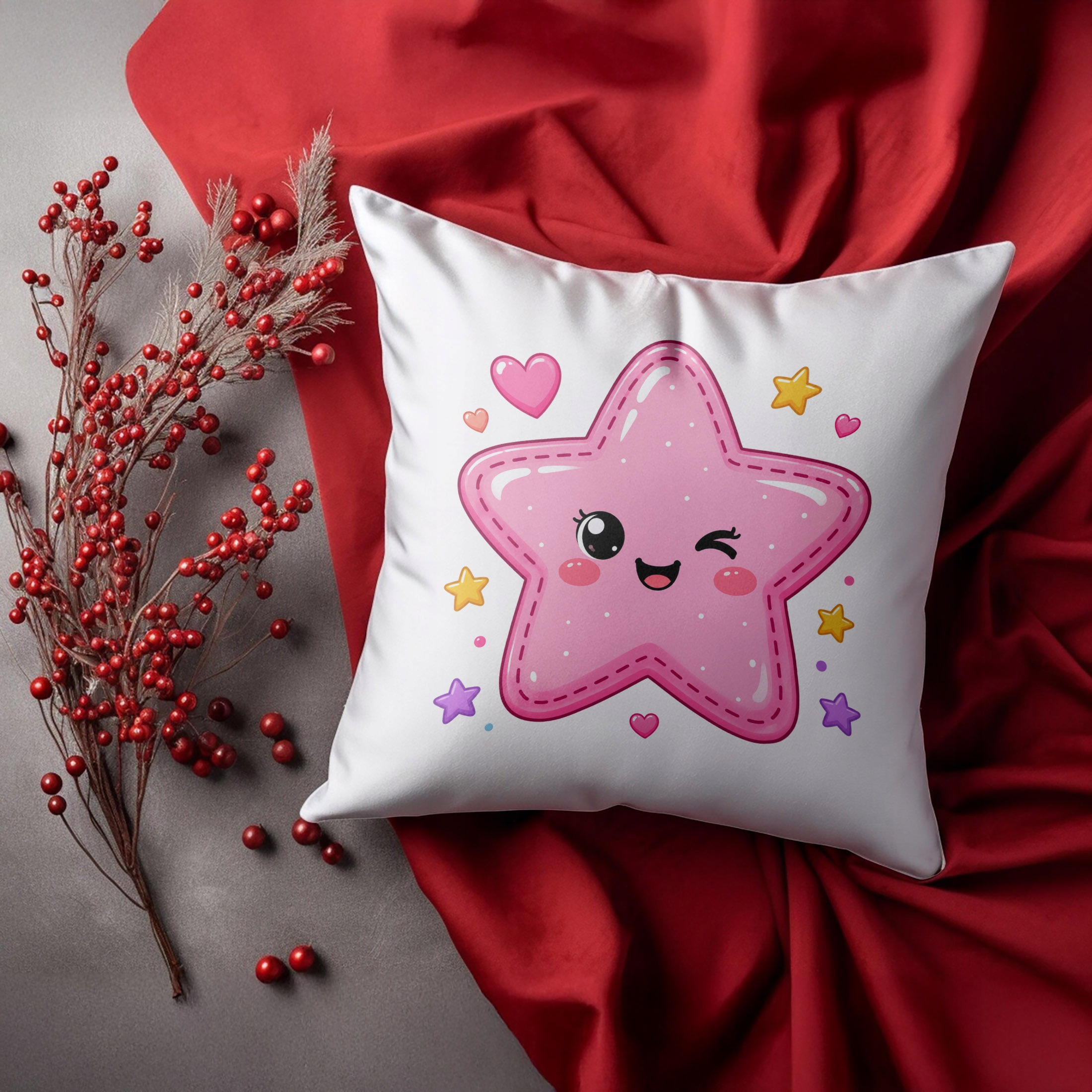 Zestaw Kubek Biały Poduszka Z Nadrukiem Kawaii Gwiazdka Prezent