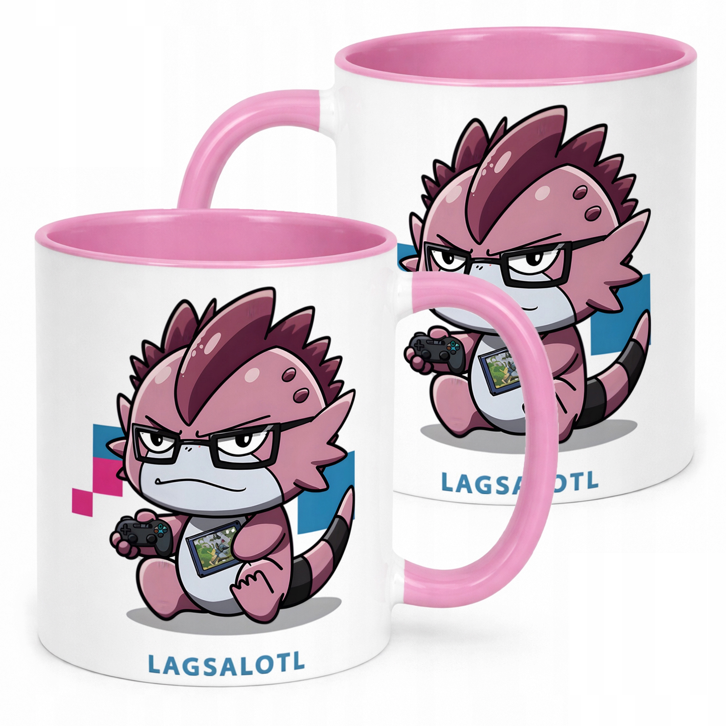 Różowy kubek ceramiczny 330ml Aksolotl Axolotl Mine craft Różowy Zwierzak