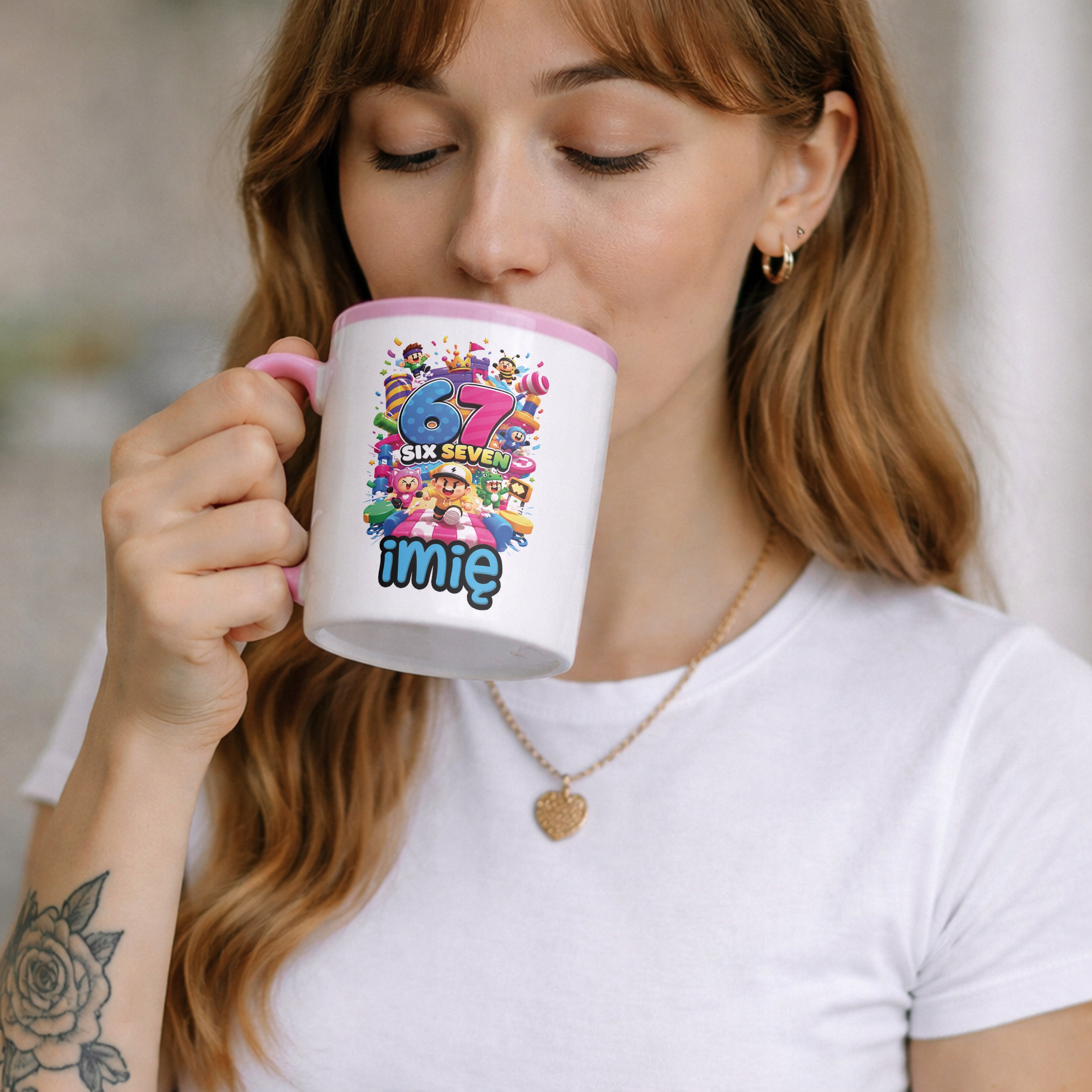 Kubek Różowy z nadrukiem personalizowany 67 Gra Dla Dzieci Prezent
