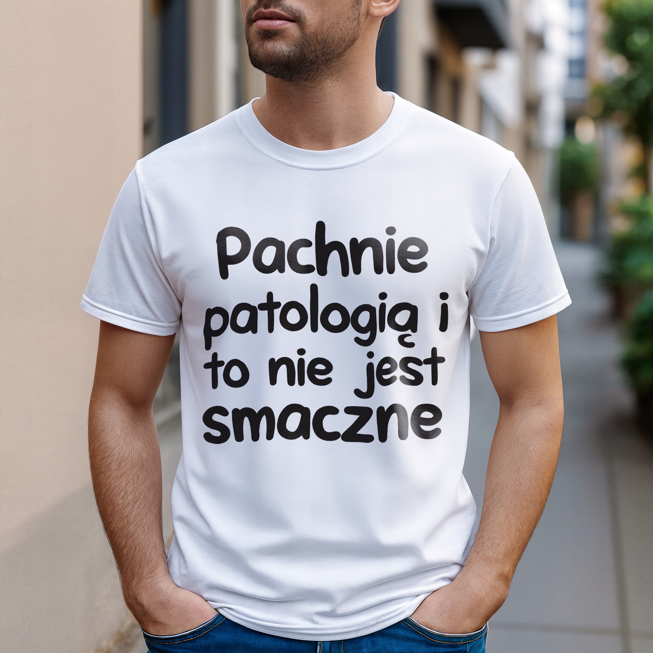 Koszulka biała męska Pachnie Patologią I To Nie Jest Prezent r. 3XL