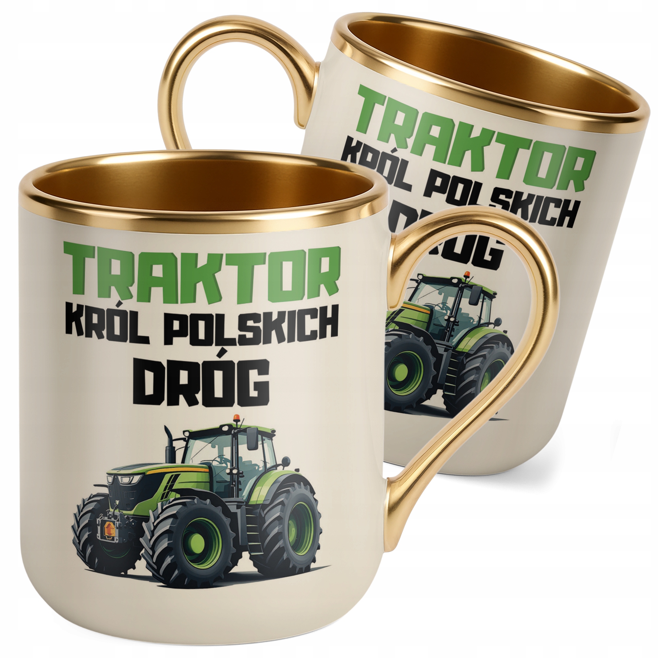 Kubek Premium Złoty Ecru Rolnik Dla Rolnika Traktor Zabawny Prezent