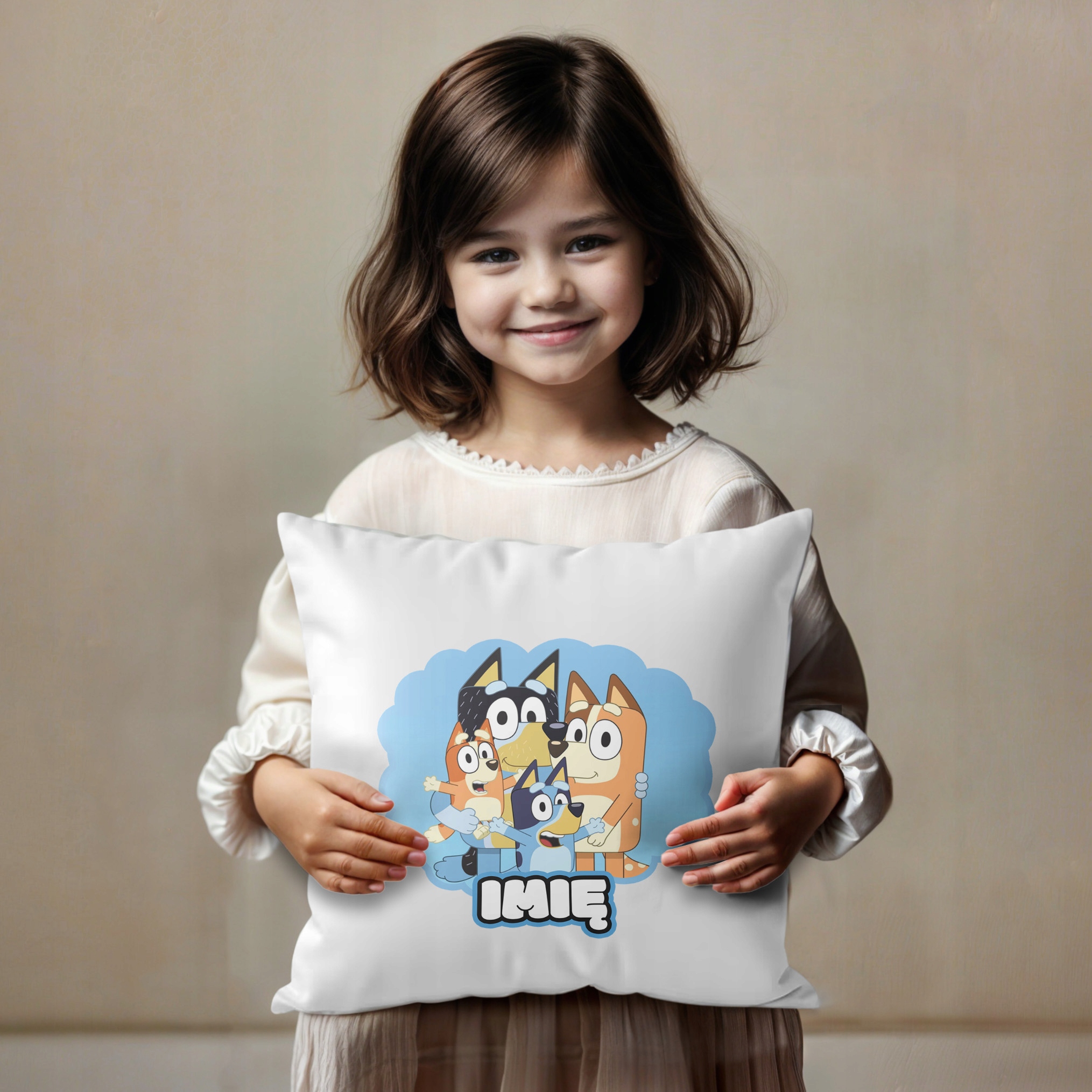 Poduszka 38×38 cm Bluey Pies dla Dzieci Personalizacja