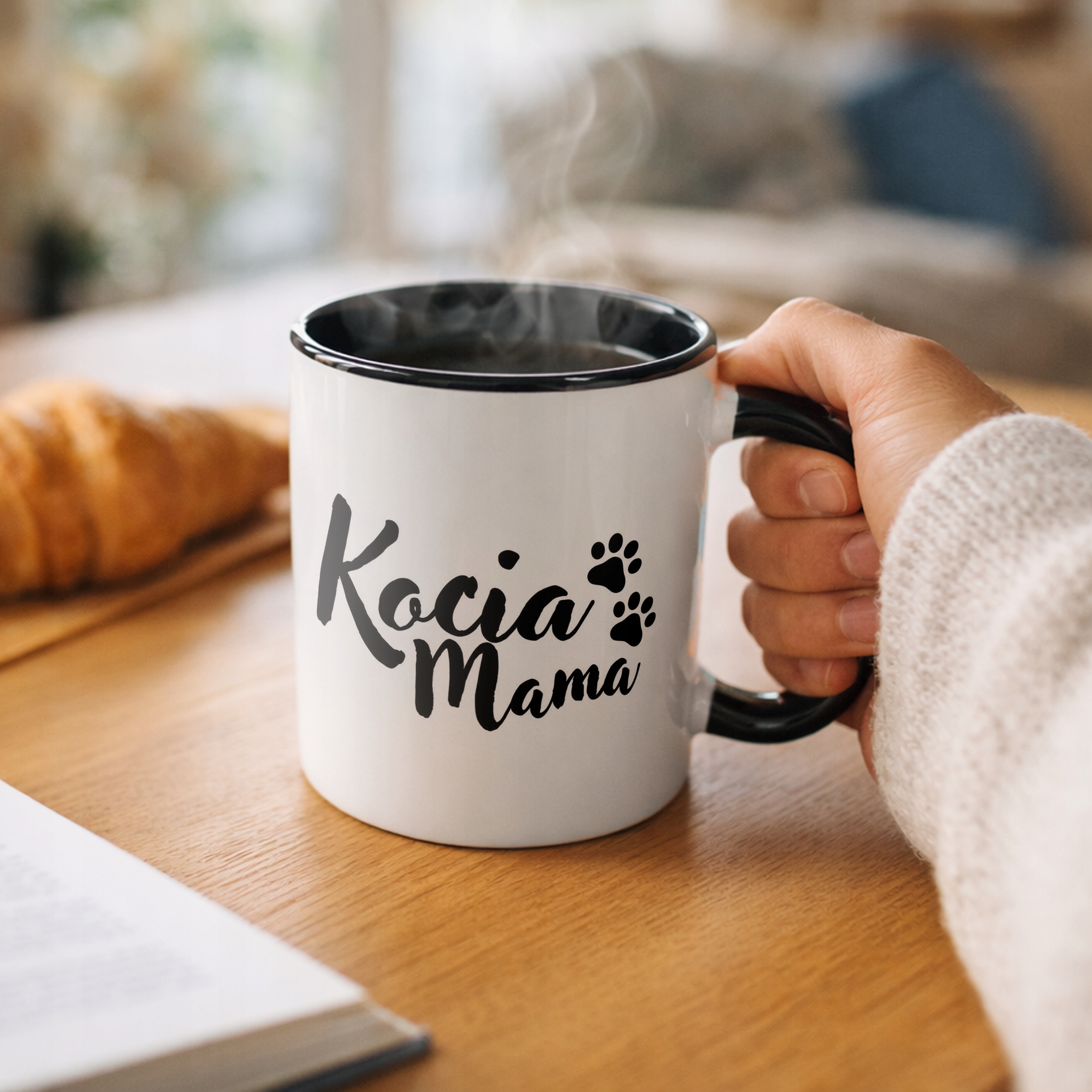 Kubek Czarny Kocia Mama Dla Posiadaczki Kota Prezent