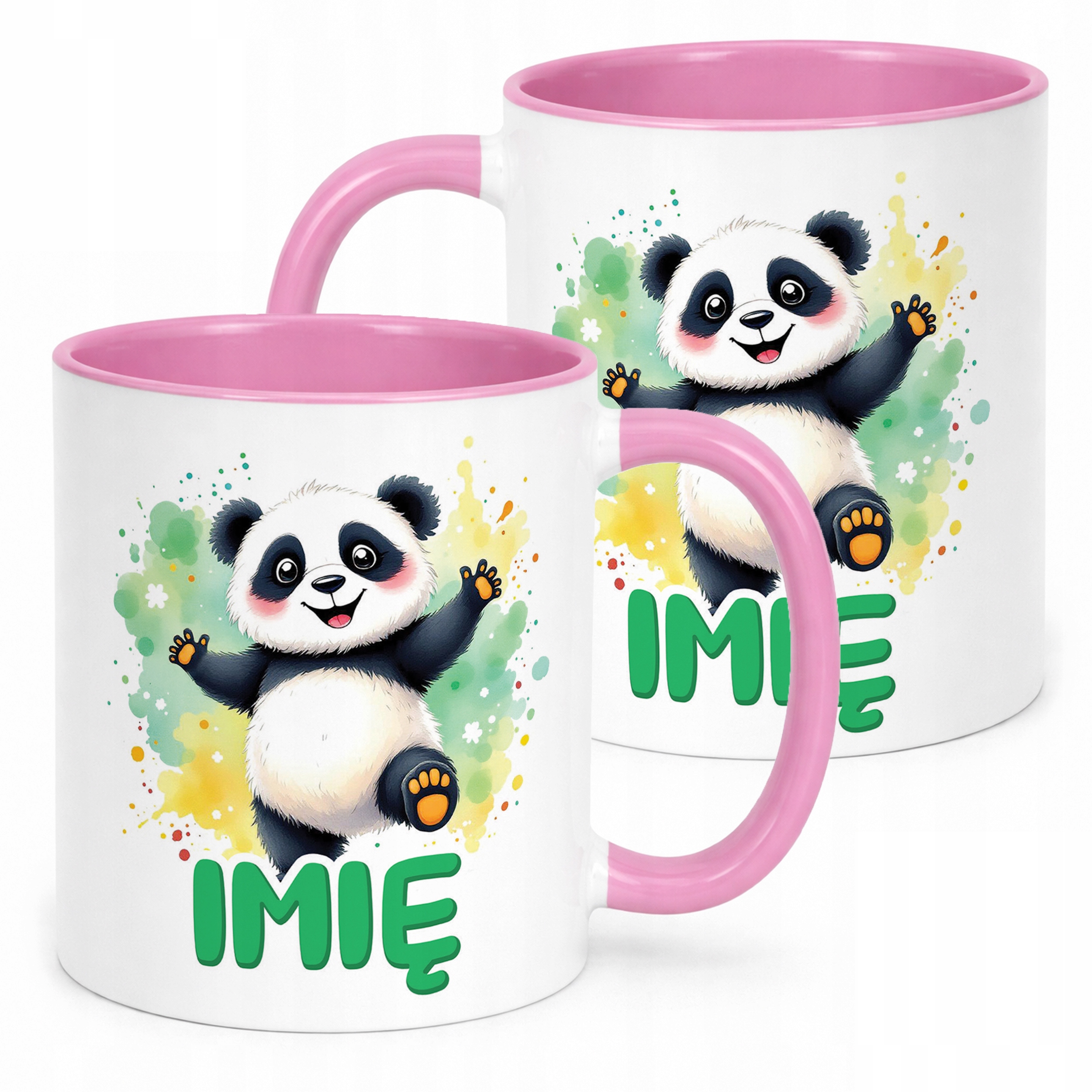 Kubek Różowy Personalizowany Panda Zwierzak Słodki Dla Dzieci