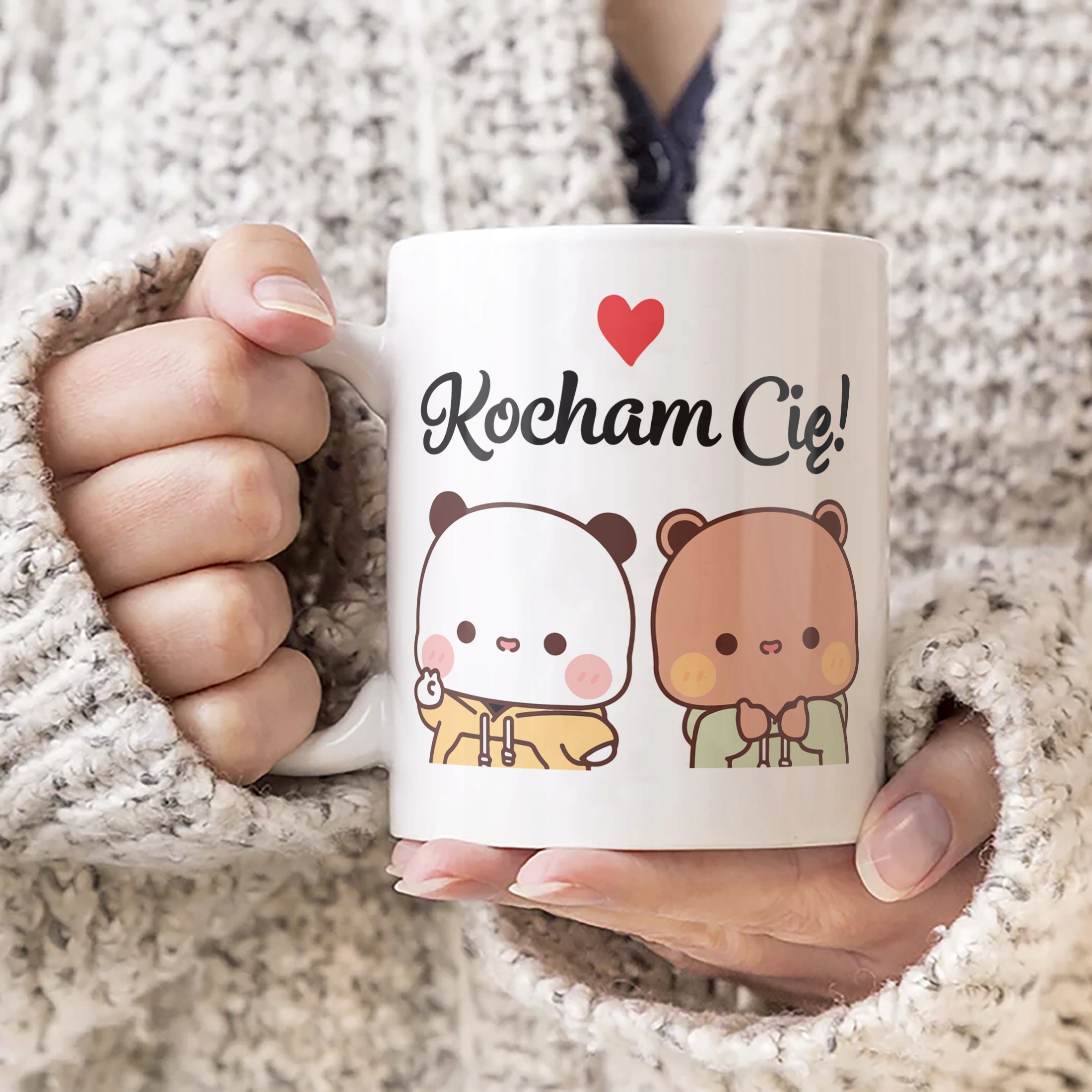 Zestaw Kubek + Poduszka 38×38 cm Walentynki Bubu i Dudu Kocham Cię