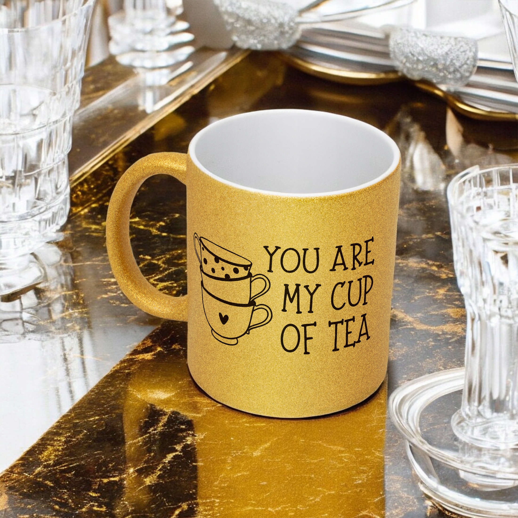 Złoty kubek brokatowy You Are My Cup Of Tea Walentynki Prezent