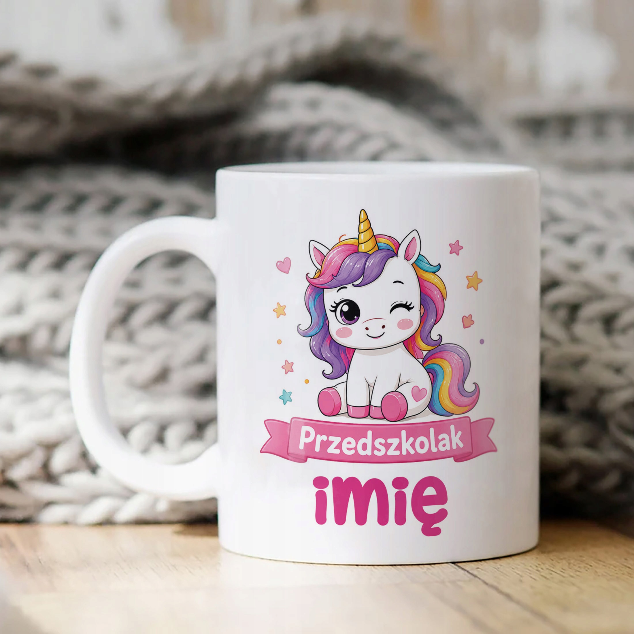Biały Kubek z nadrukiem personalizowany Przedszkolak Szkoła Dla Dzieci