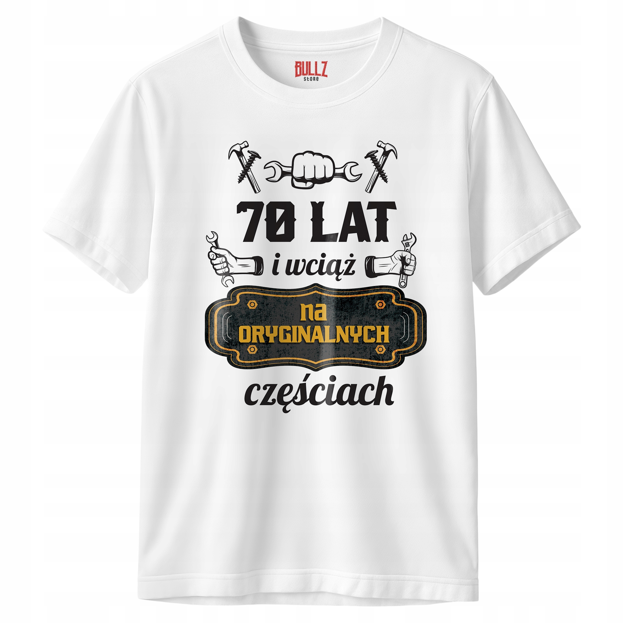 Koszulka biała męska 70 Urodziny Wciąż Na Oryginalnych Częściach