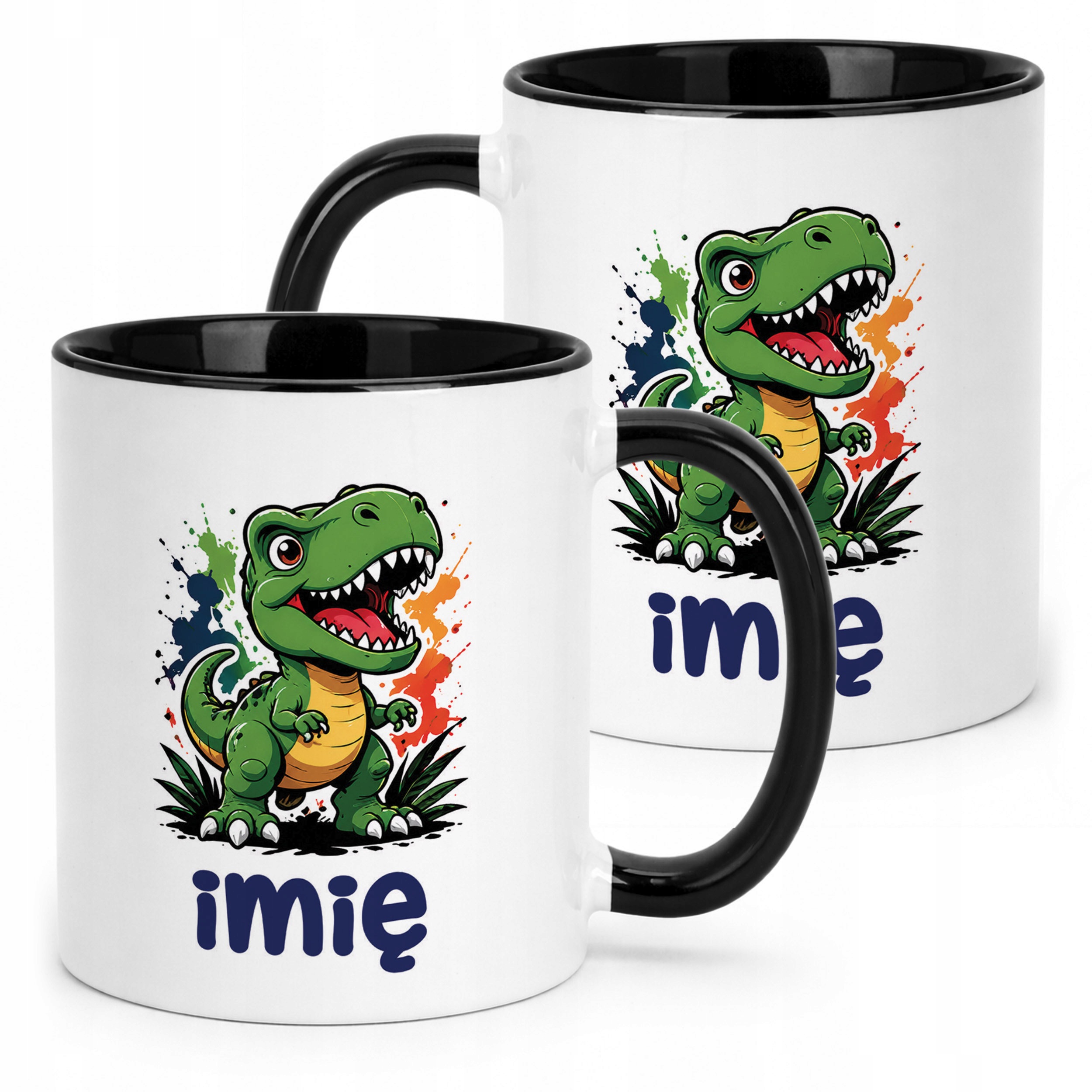 Kubek Czarny z nadrukiem personalizowany Dinozaur Dla Dzieci Prezent