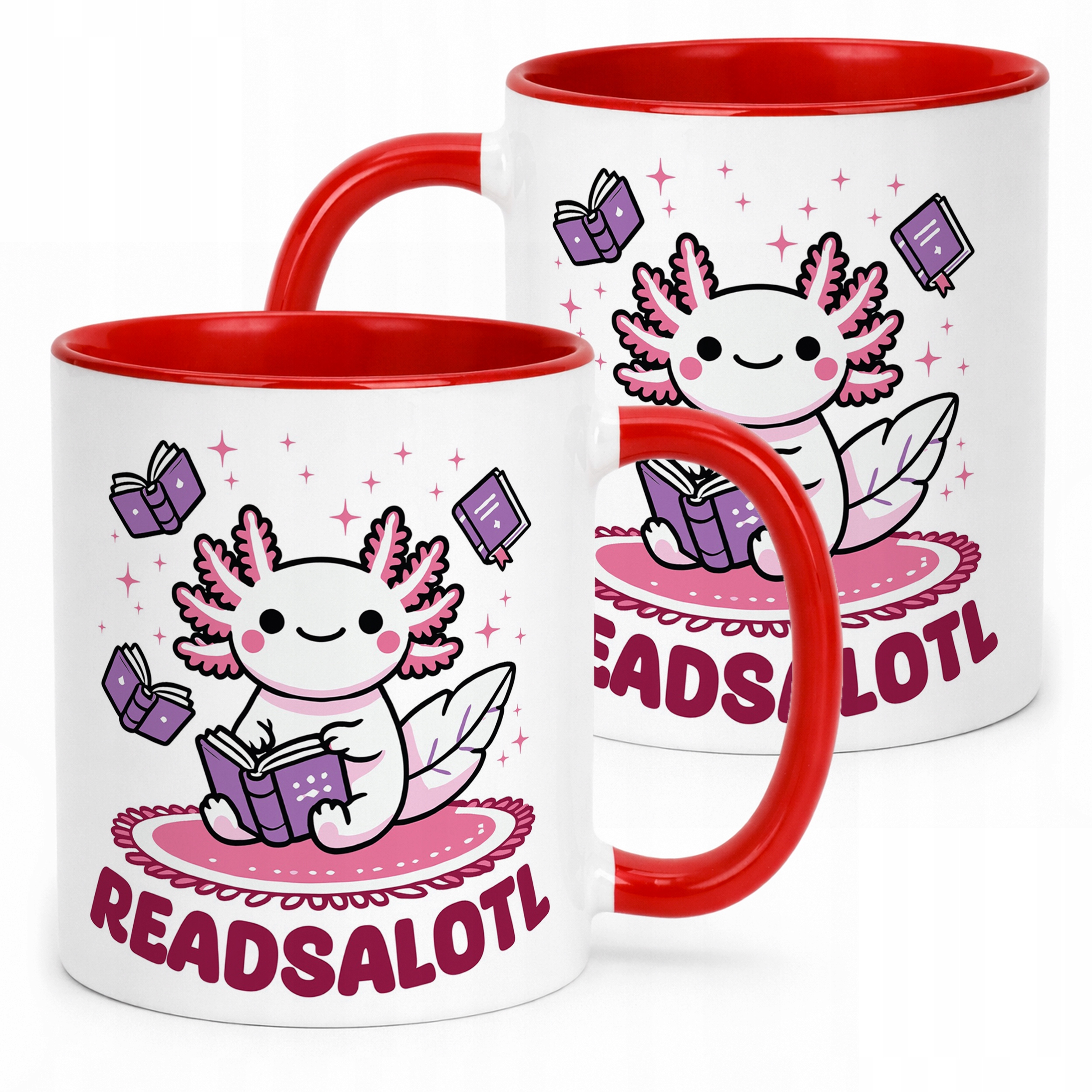 Czerwony kubek z grafiką dla dzieci Aksolotl Axolotl Różowy Zwierzak