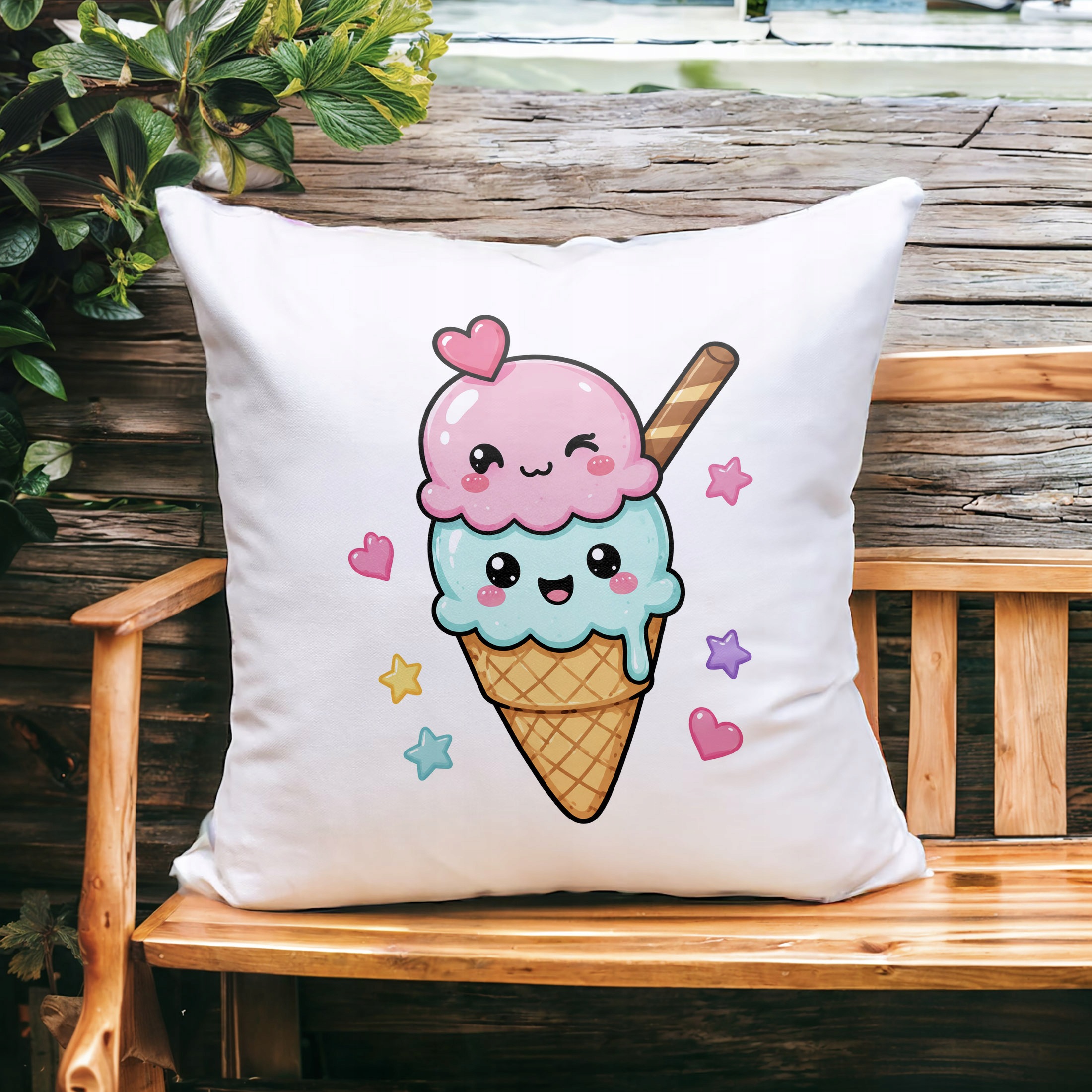 Zestaw Kubek Czarny Poduszka Z Nadrukiem Kawaii Lody Prezent