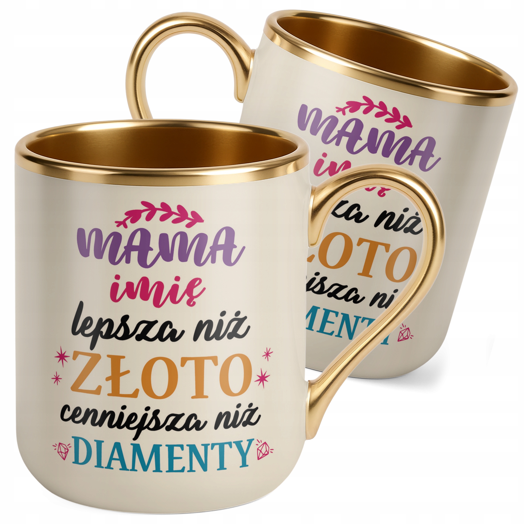 Kubek Premium Złoty Ecru Personalizowany Dzień Matki Dla Mamy