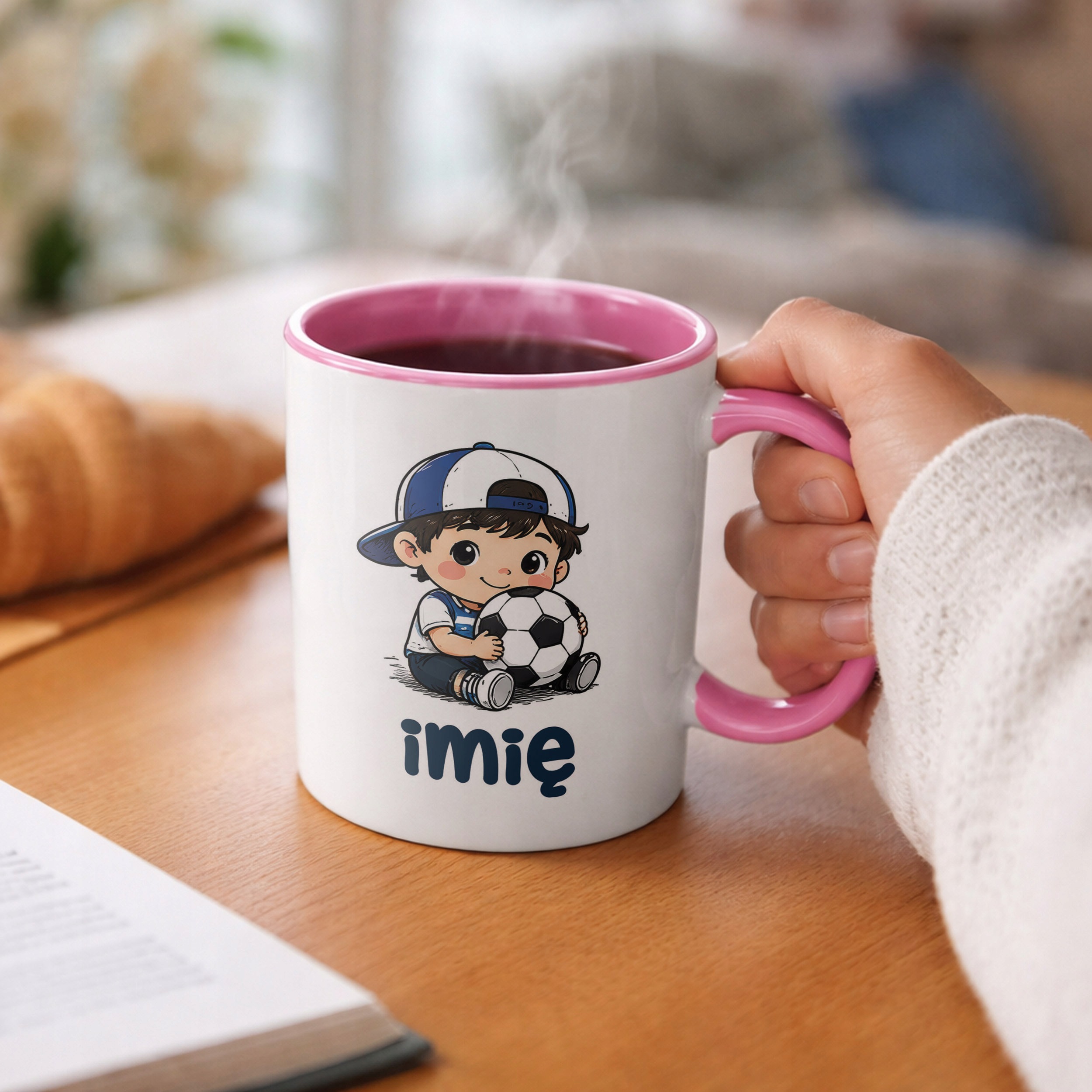 Kubek Różowy z nadrukiem personalizowany Mały Piłkarz Dla Dzieci Prezent