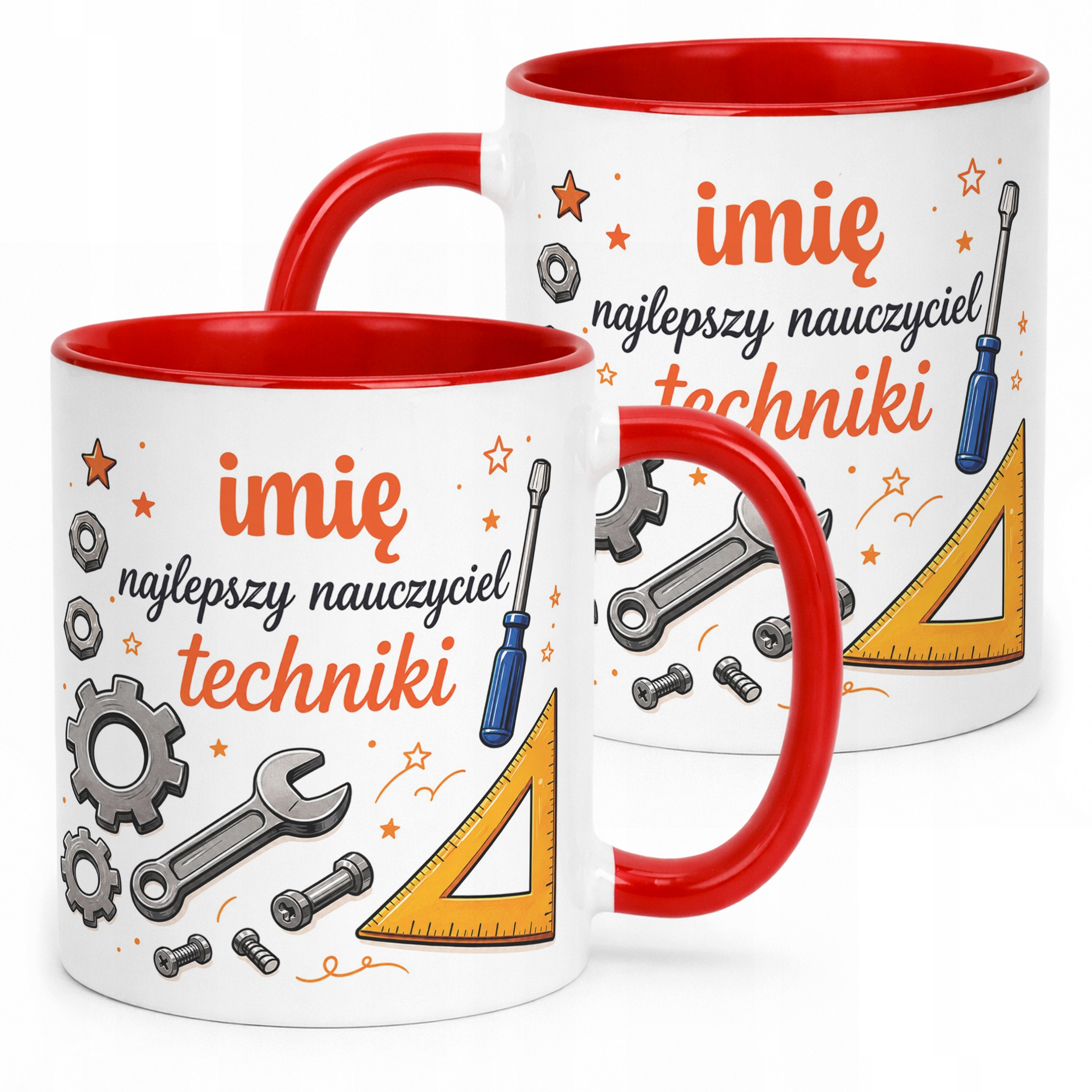 Kubek Czerwony z Imieniem Dzień Nauczyciela Technika Prezent