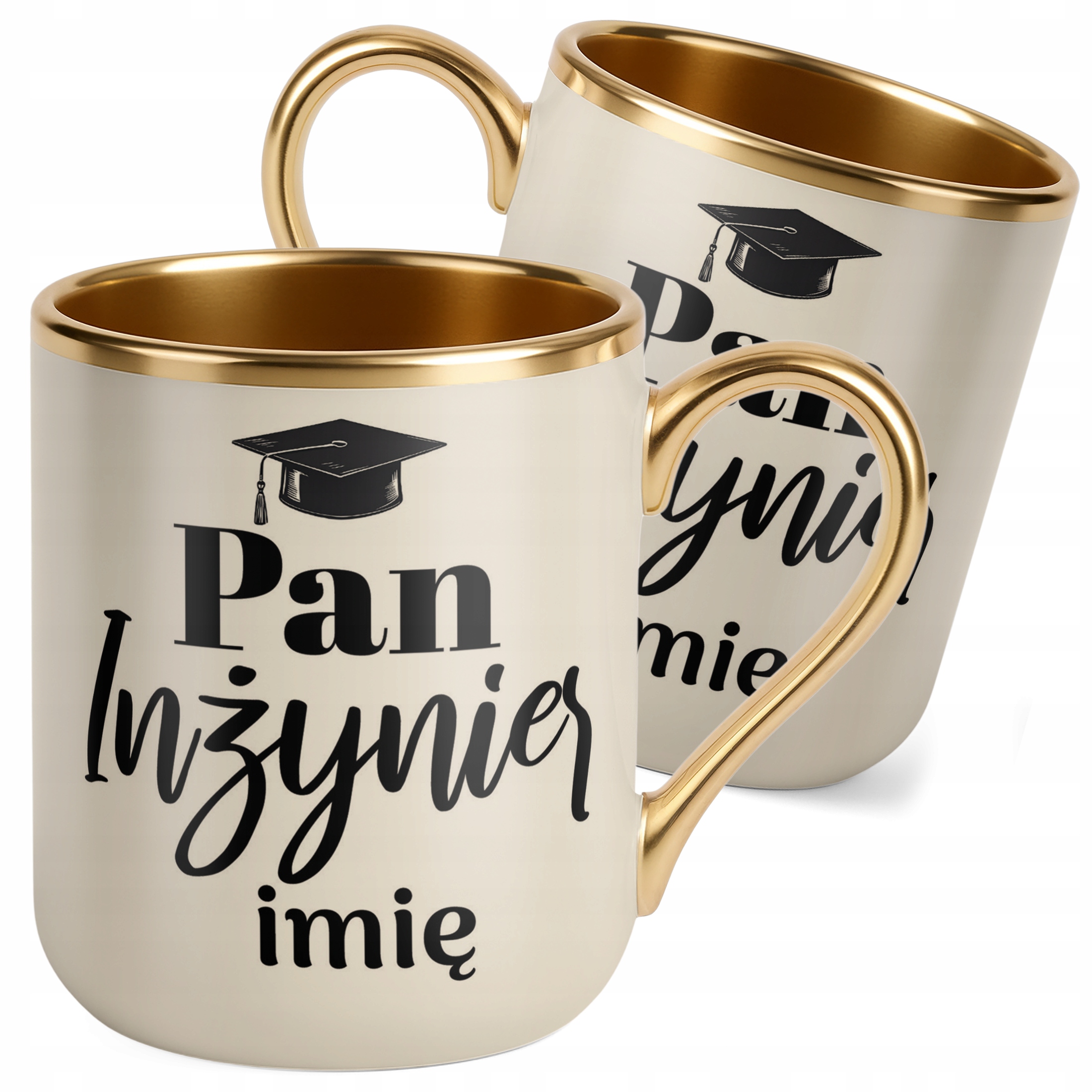 Kubek Premium Złoty Ecru Personalizowany Pan Inżynier