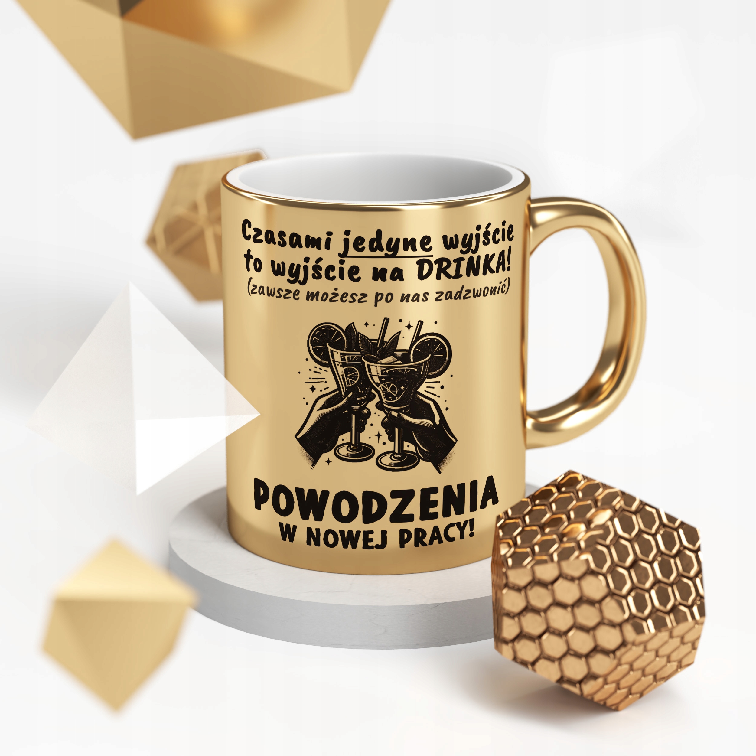 Kubek Złoty ceramiczny 330 ml Na Odejście Z Pracy Prezent Pożegnanie