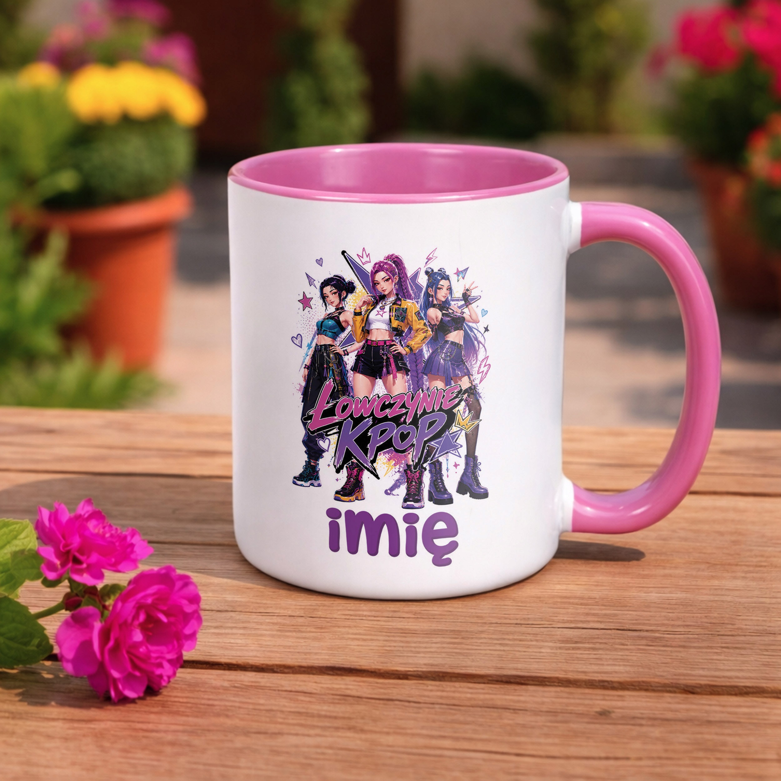 Zestaw Personalizowany Plecak Worek Kubek Różowy Łowczynie Kpop Prezent