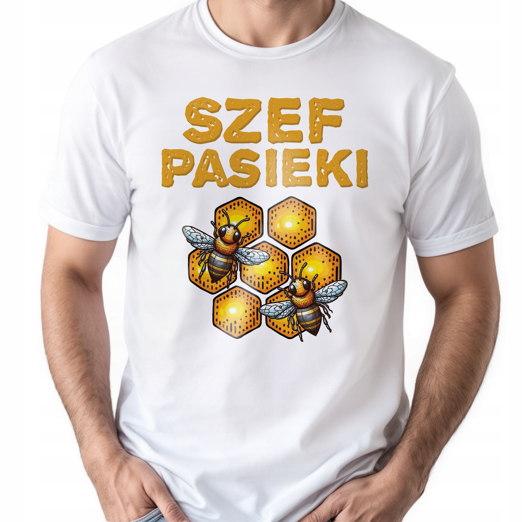 Koszulka biała męska Szef Pasieki Pszczelarz Prezent r. 3XL