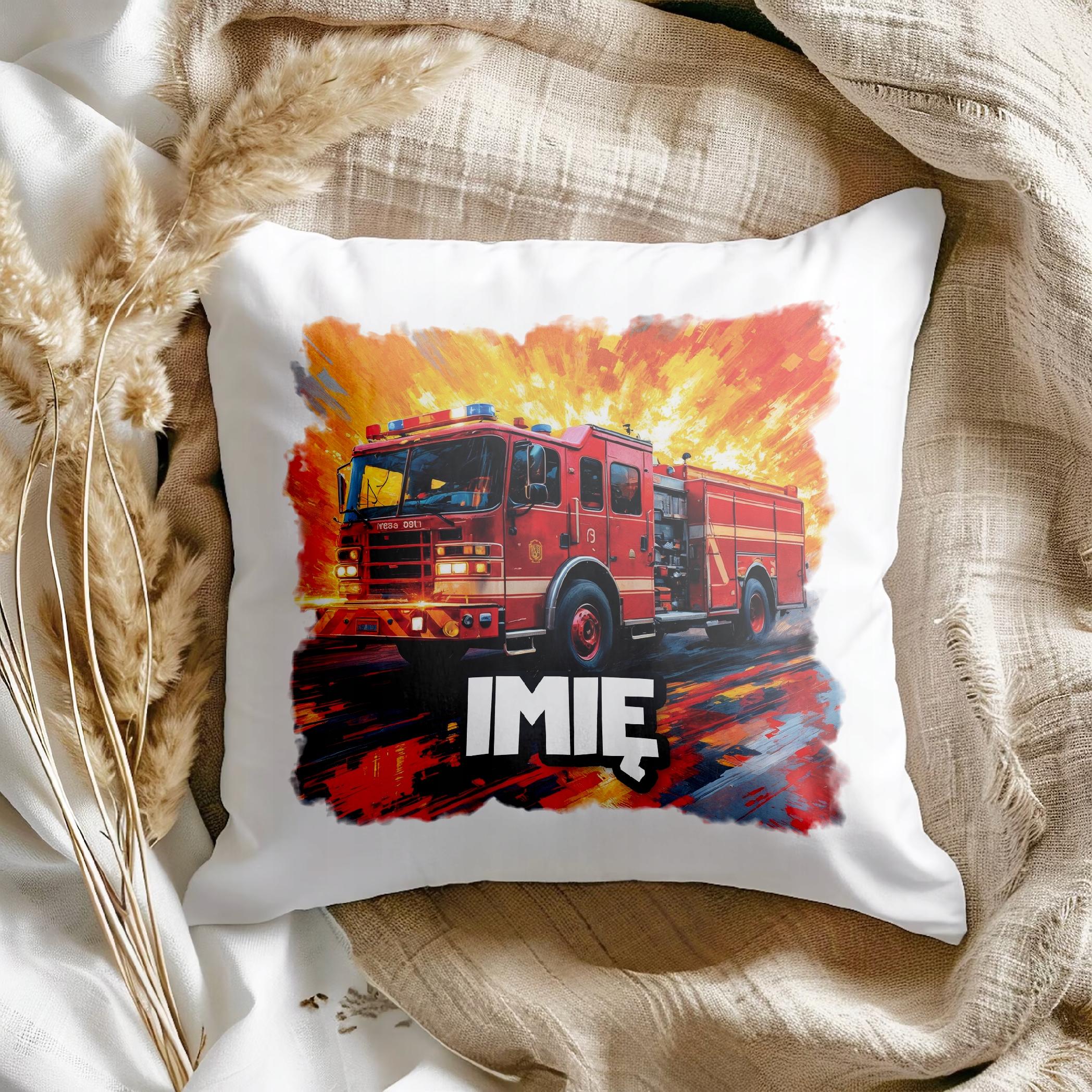 Poduszka 38x38cm Personalizowana Dla Strażaka Wóz Strażacki Dla Dzieci