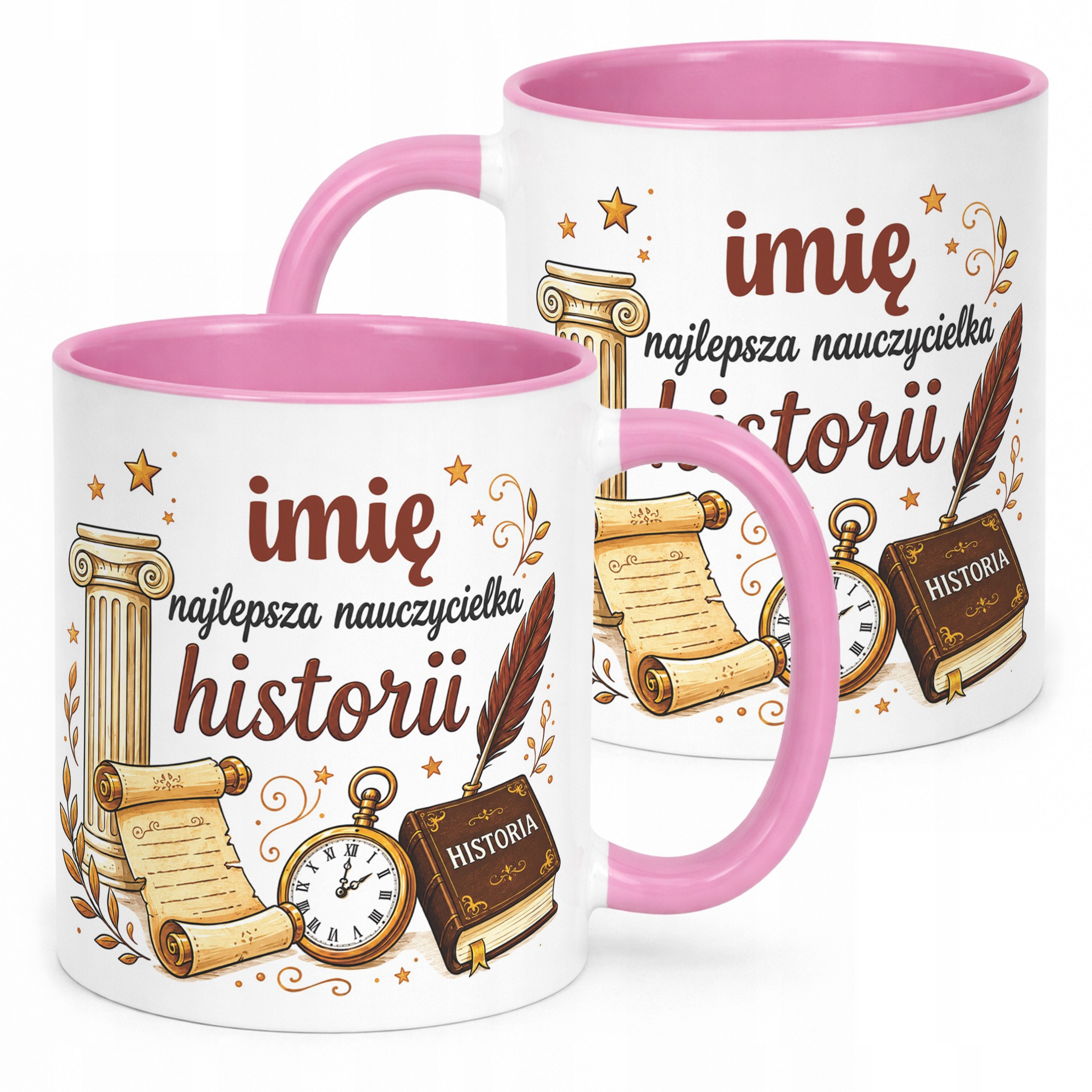 Kubek Różowy z Imieniem Dzień Nauczyciela Historia Prezent