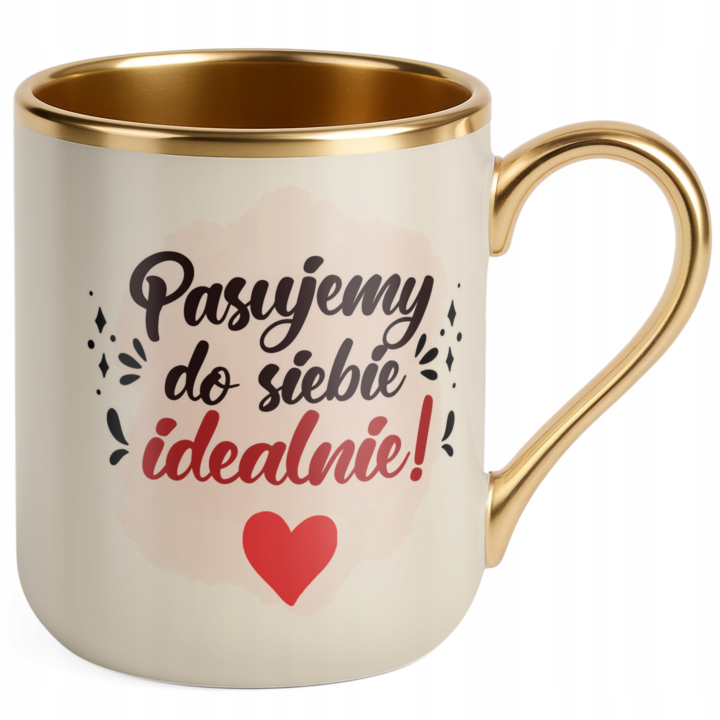 Kubek Premium Złoty Ecru Personalizowany Na Walentynki Kocham Cię