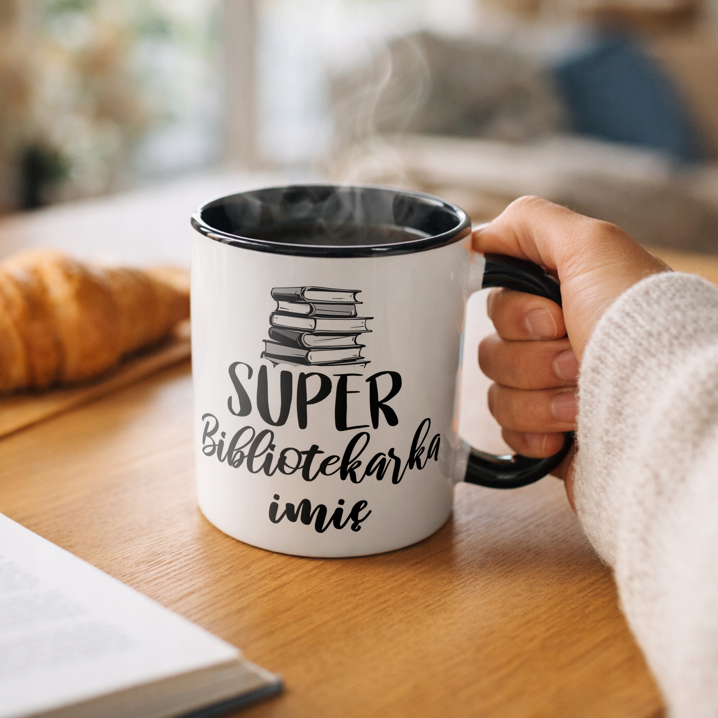 Kubek Czarny Personalizowany Super Bibliotekarka Prezent Upominek