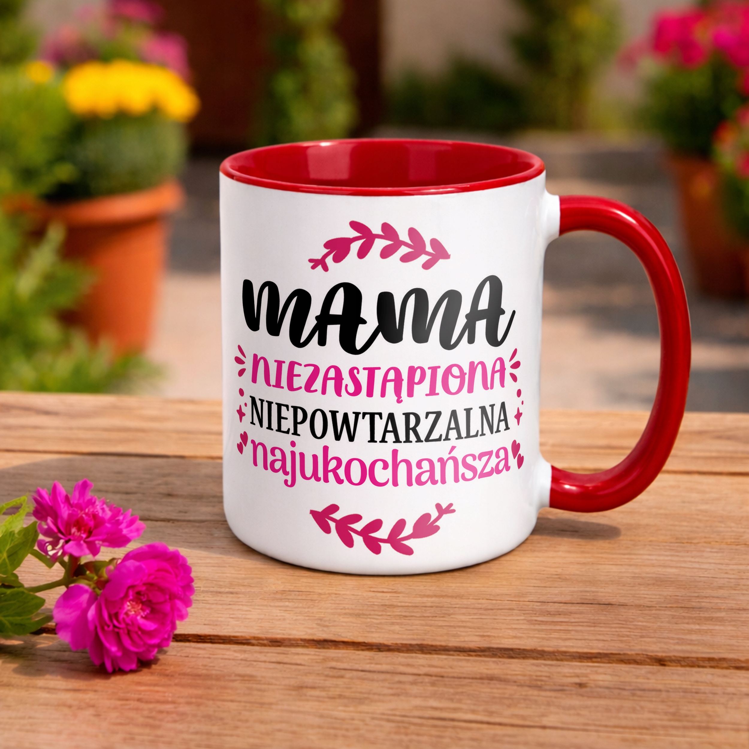 Kubek Czerwony Dzień Matki Dla Mamy Prezent Niezastąpiona Niepowtarzalna