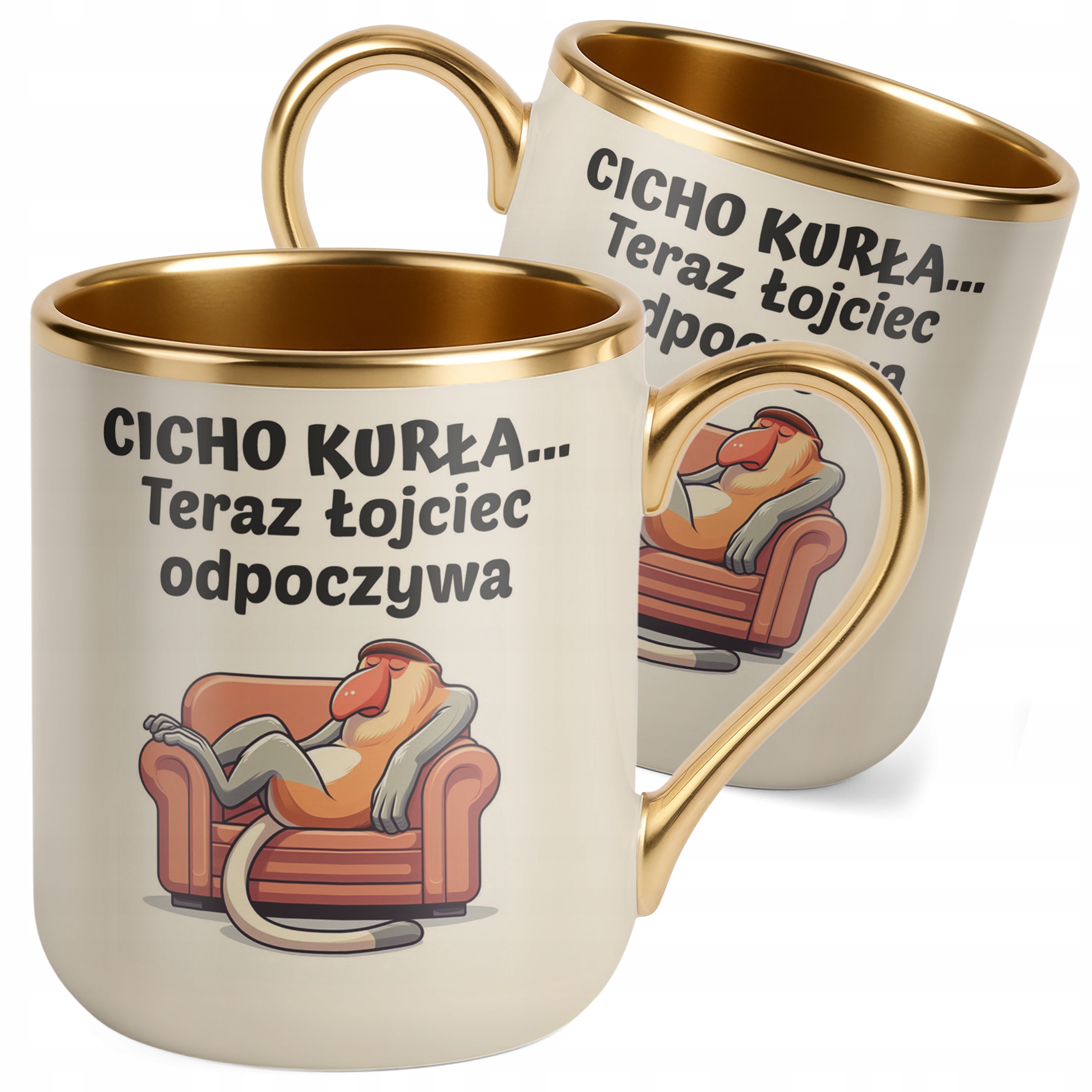 Kubek Premium Złoty Ecru Dzień Ojca Łojciec Odpoczywa Nosacz Prezent