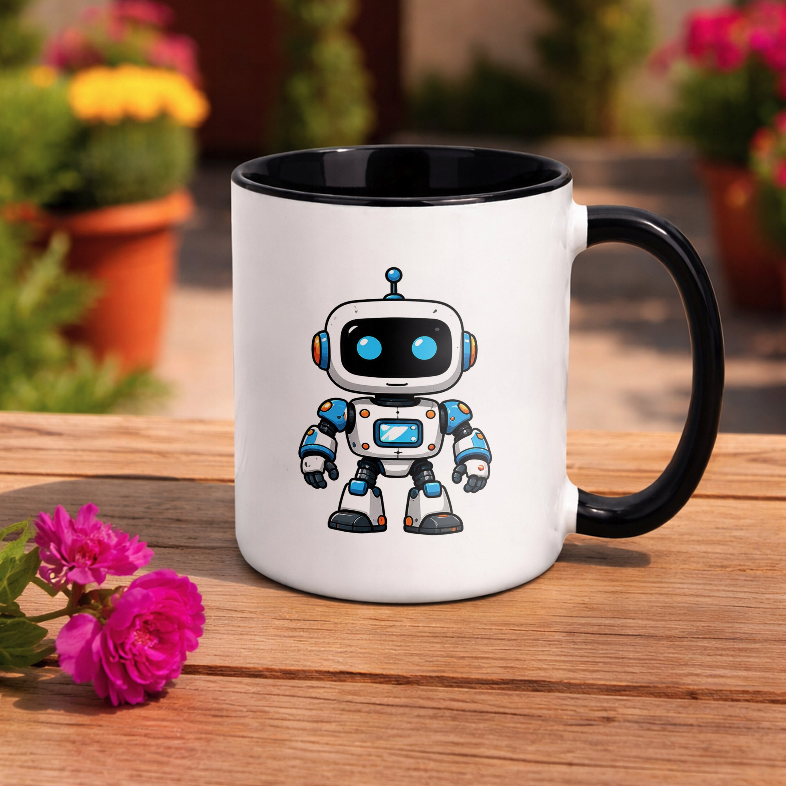 Kubek Czarny z nadrukiem Robot Dla Dzieci Prezent Upominek