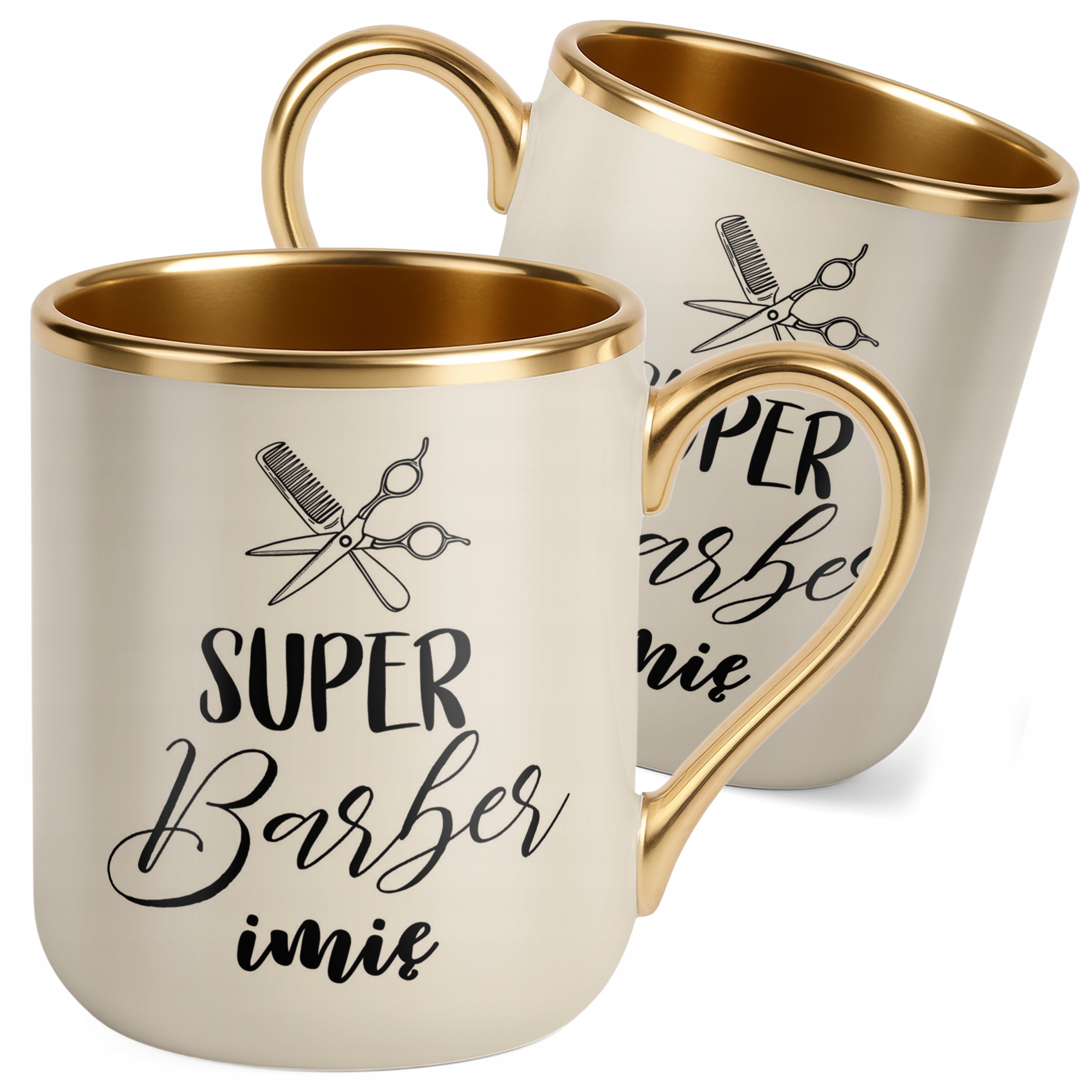 Kubek Premium Złoty Ecru Personalizowany Super Barber Dla Barbera