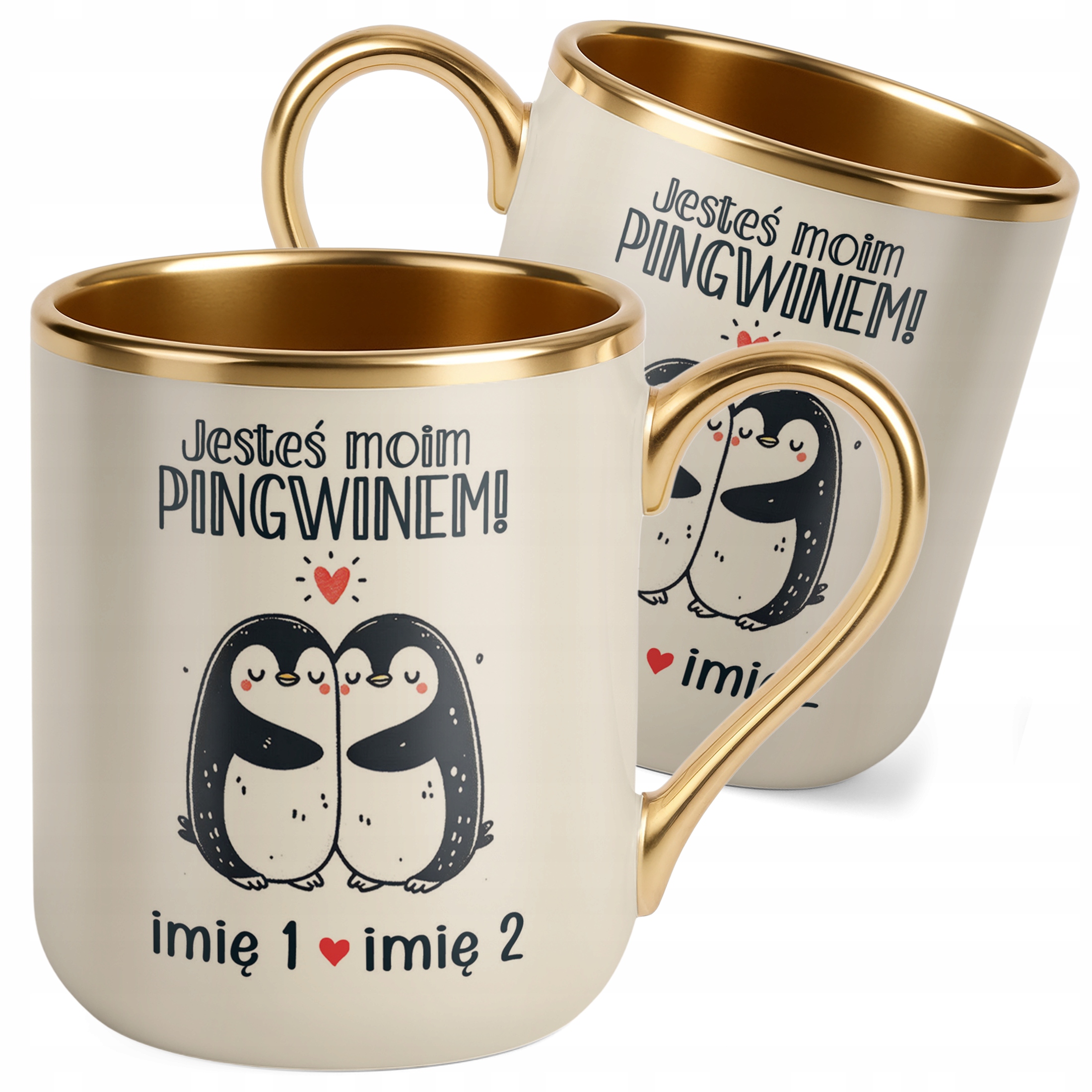 Kubek Premium Złoty Ecru Personalizowany Na Walentynki Kocham Cię