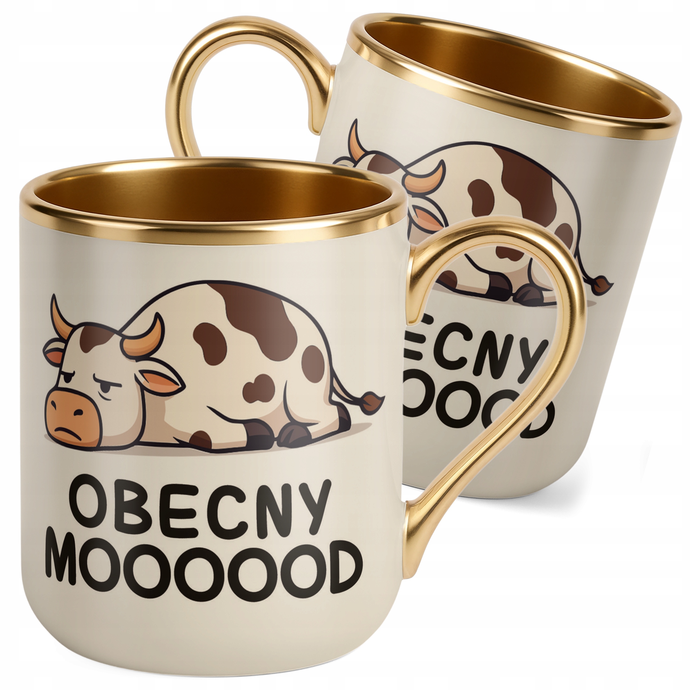 Kubek Premium Złoty Ecru Obecny Mooood Śmieszny Zabawny