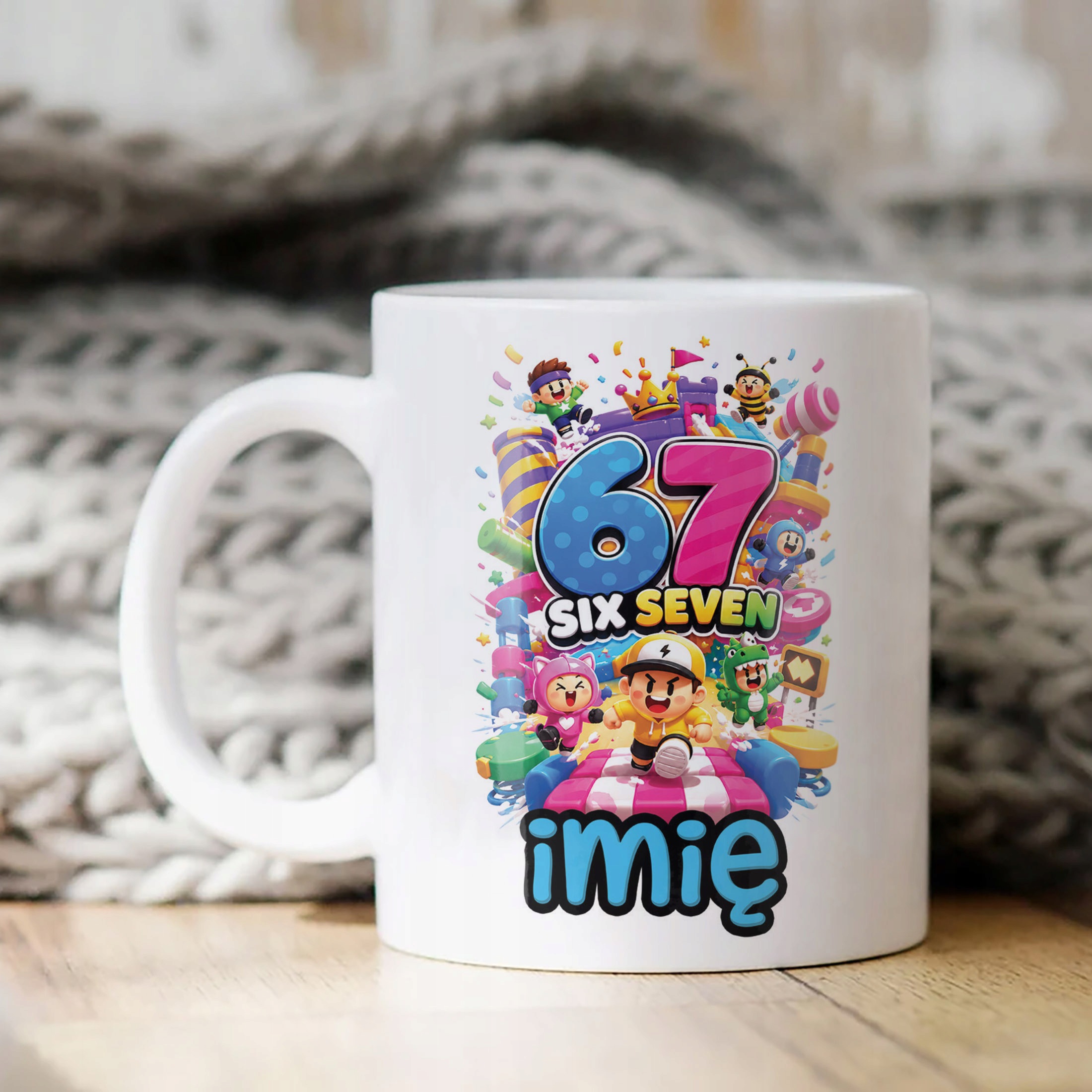 Biały Kubek z nadrukiem personalizowany 67 Gra Dla Dzieci Prezent
