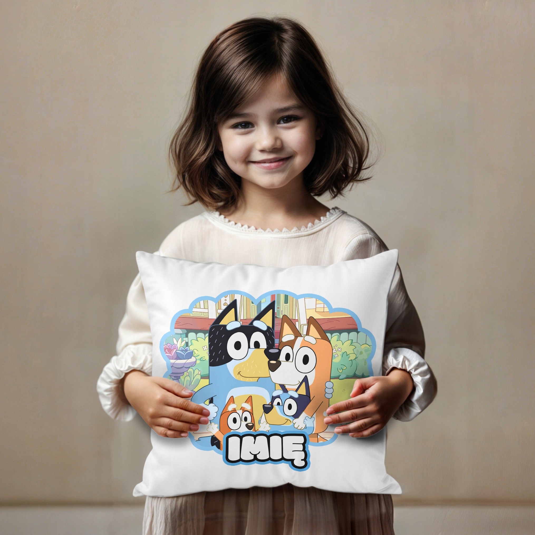 Poduszka 38×38 cm Bluey Pies dla Dzieci Personalizacja