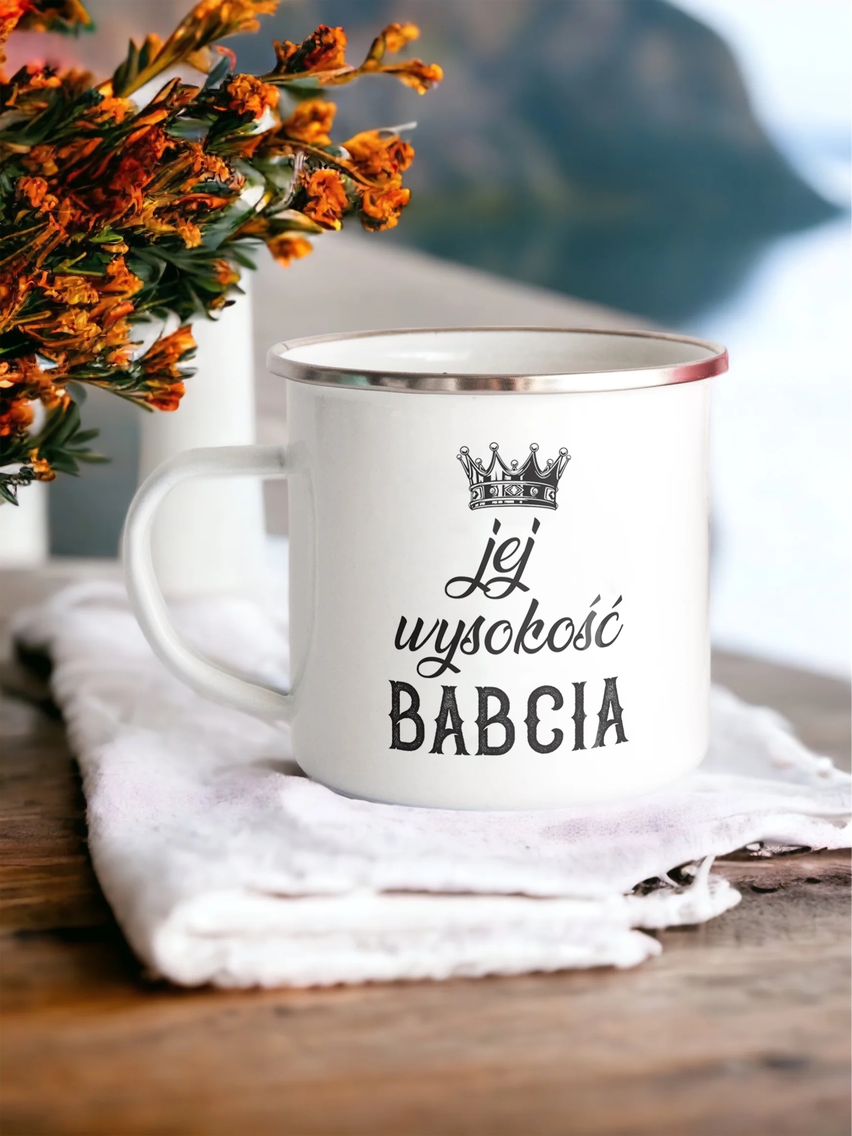 Emaliowany Kubek Garnuszek 300 ml Dzień Babci Prezent Jej Wysokość Babcia